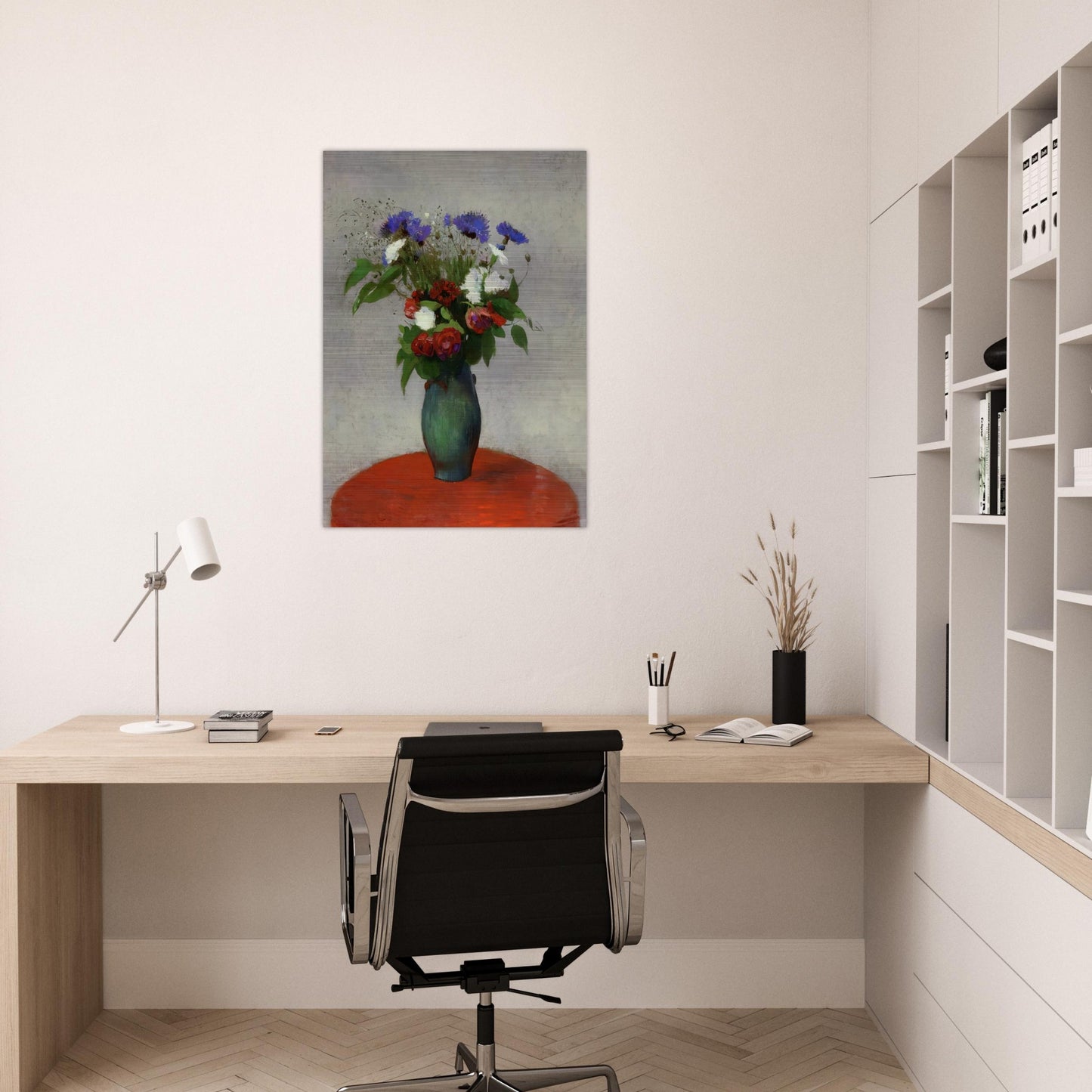 VASE OF FLOWERS ON A RED TABLECLOTH - Odilon Redon Brushed Aluminum Print - 70x100 cm / 28x40 inches | Odilon Redon Aluminum Print | Odilon Redon Prints