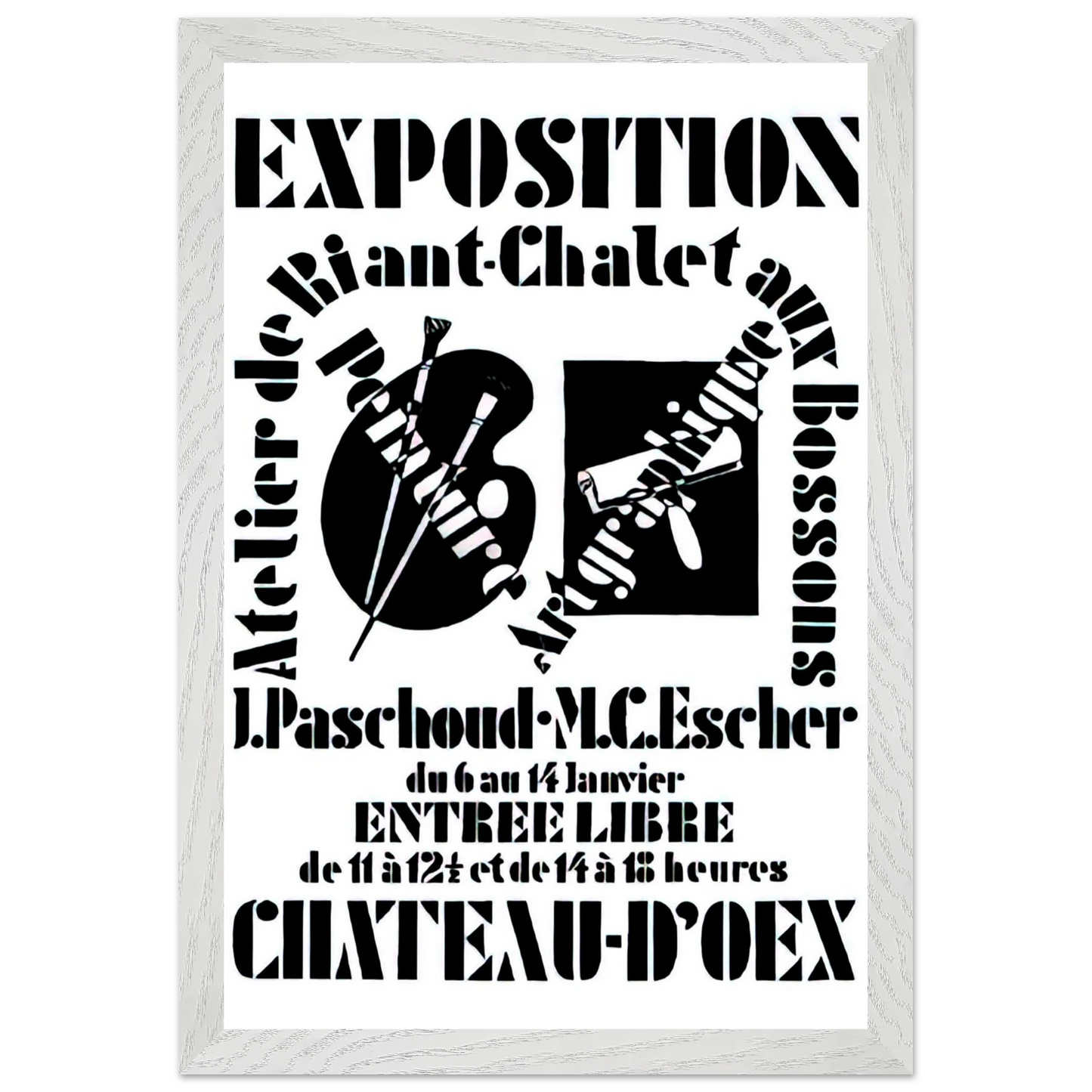 MC Escher - POSTER FOR EXHIBITION JOHN PASCHOUD AND M C ESCHER DECEMBER 1936 1936 Wall Art - 30x40 cm / 12x16 inches - Premium Wooden Framed Poster With Fine Art Paper - Black frame