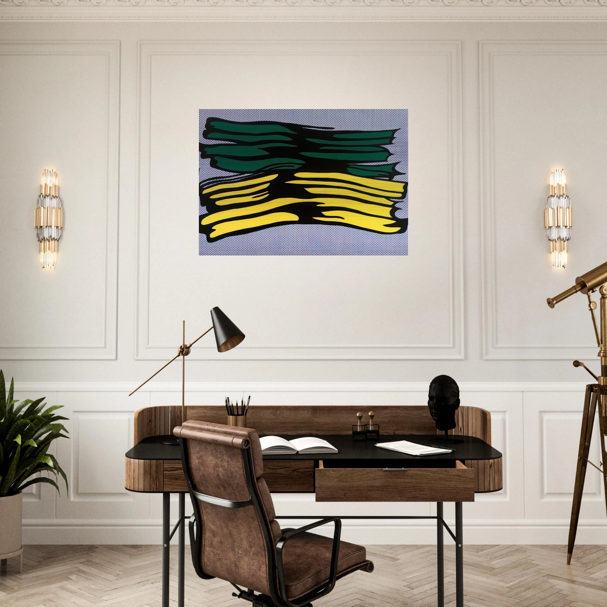 YELLOW AND GREEN BRUSHSTROKES 1966 0 - Roy Lichtenstein Brushed Aluminum Print - 70x100 cm / 28x40 inches | Roy Lichtenstein Aluminum Print | Roy Lichtenstein Prints
