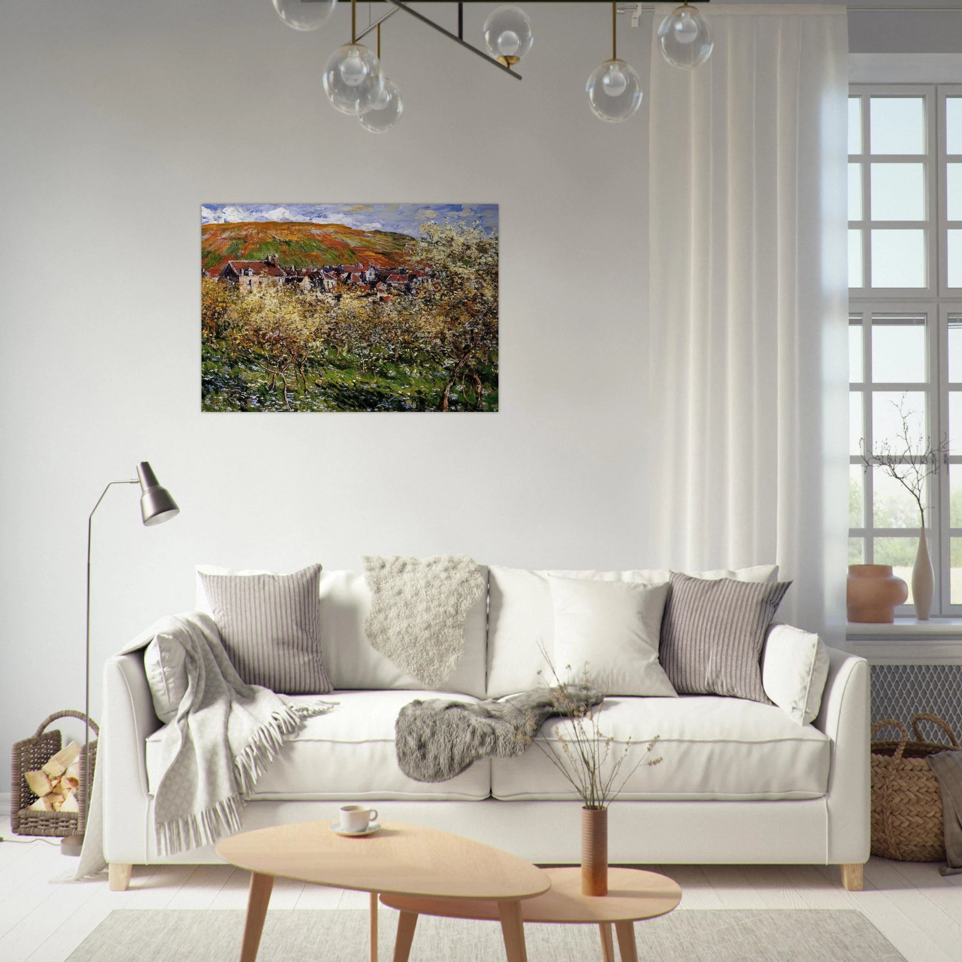 Plum Trees in Blossom at Vetheuil - claude monet Brushed Aluminum Print - 70x100 cm / 28x40 inches | claude monet Aluminum Print | claude monet Prints