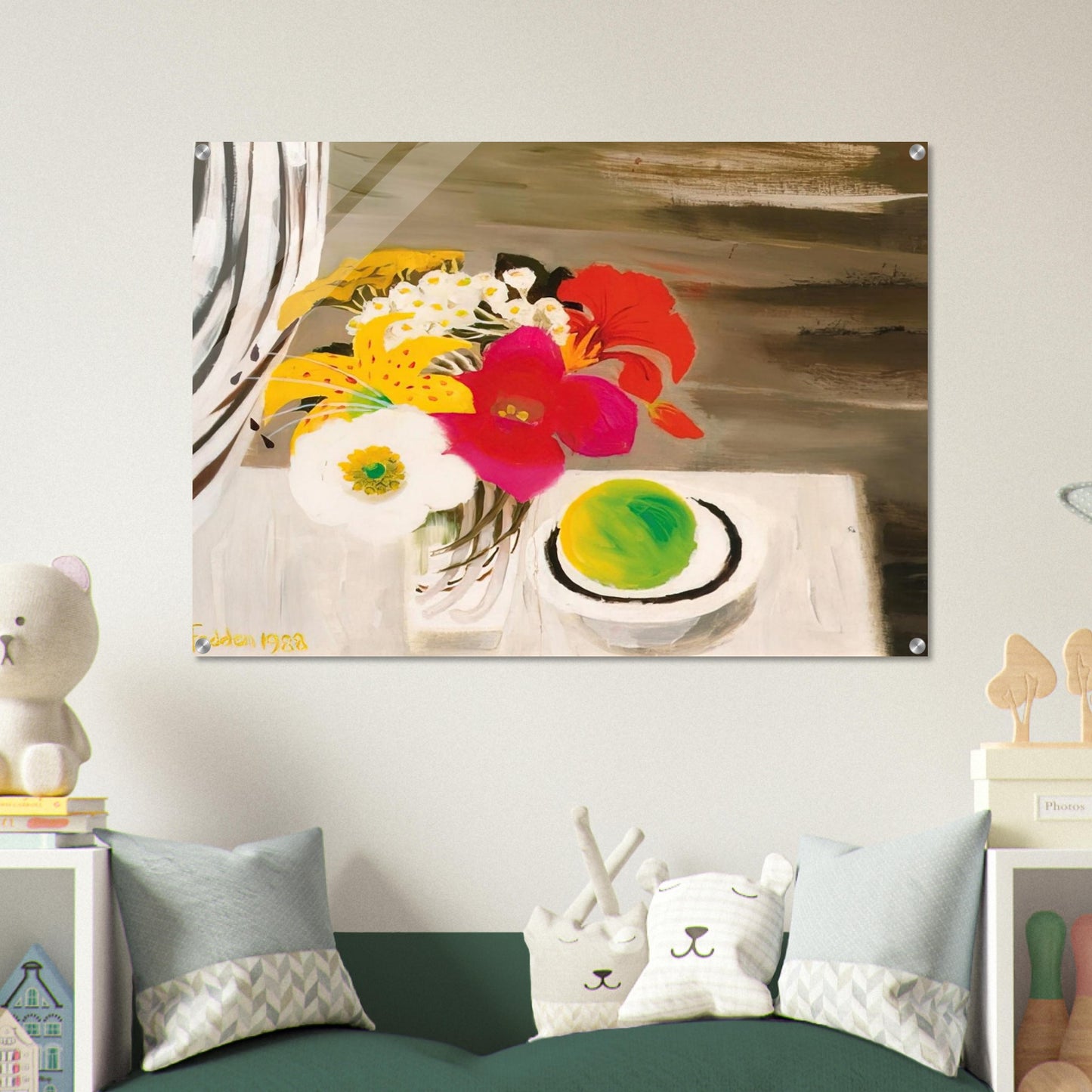 Still Life with Fruit and Flowers - 1988 - Mary Fedden Acrylic Print - 70x100 cm / 28x40″ inches