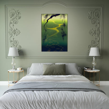 Green Mist - Eyvind Earle Brushed Aluminum Print - 70x100 cm / 28x40 inches | Eyvind Earle Aluminum Print | Eyvind Earle Prints