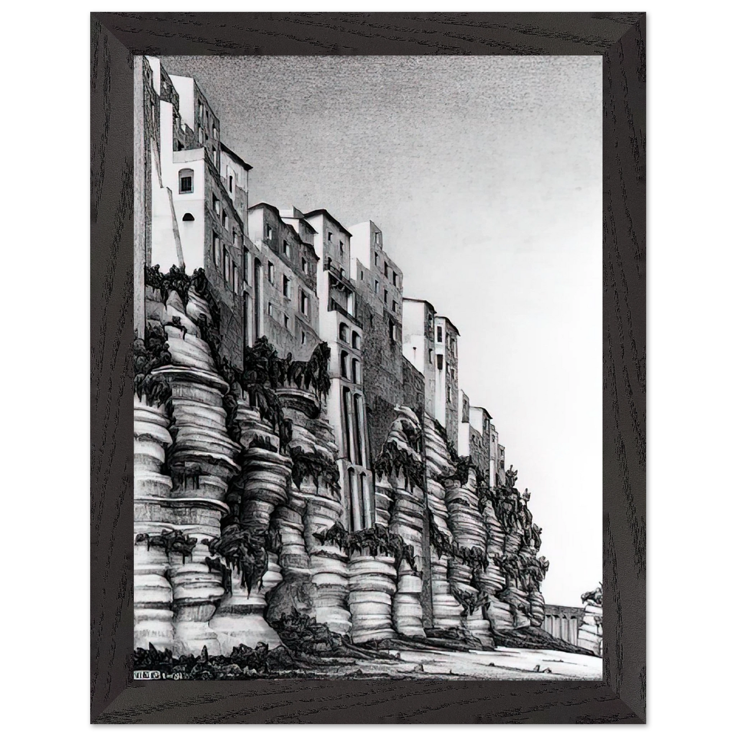 MC Escher - TROPEA CALABRIA Wall art - 20x25 cm / 8x10 inches - Premium Wooden Framed Poster With Fine Art Paper-canvas - Wood frame