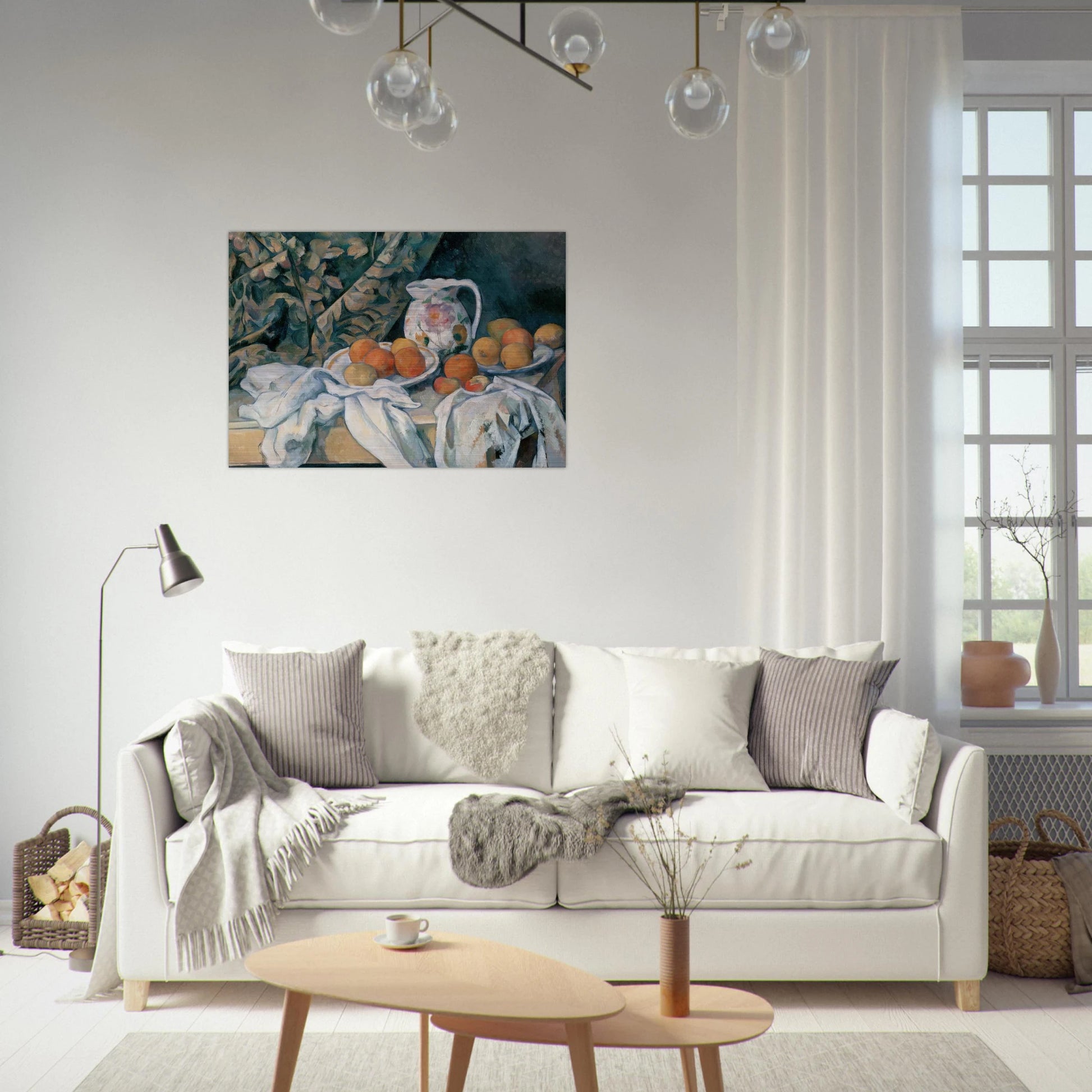 Still Life with Curtain and Flowered Pitcher - Paul Cézanne Brushed Aluminum Print - 70x100 cm / 28x40 inches | Paul Cézanne Aluminum Print | Paul Cézanne Prints