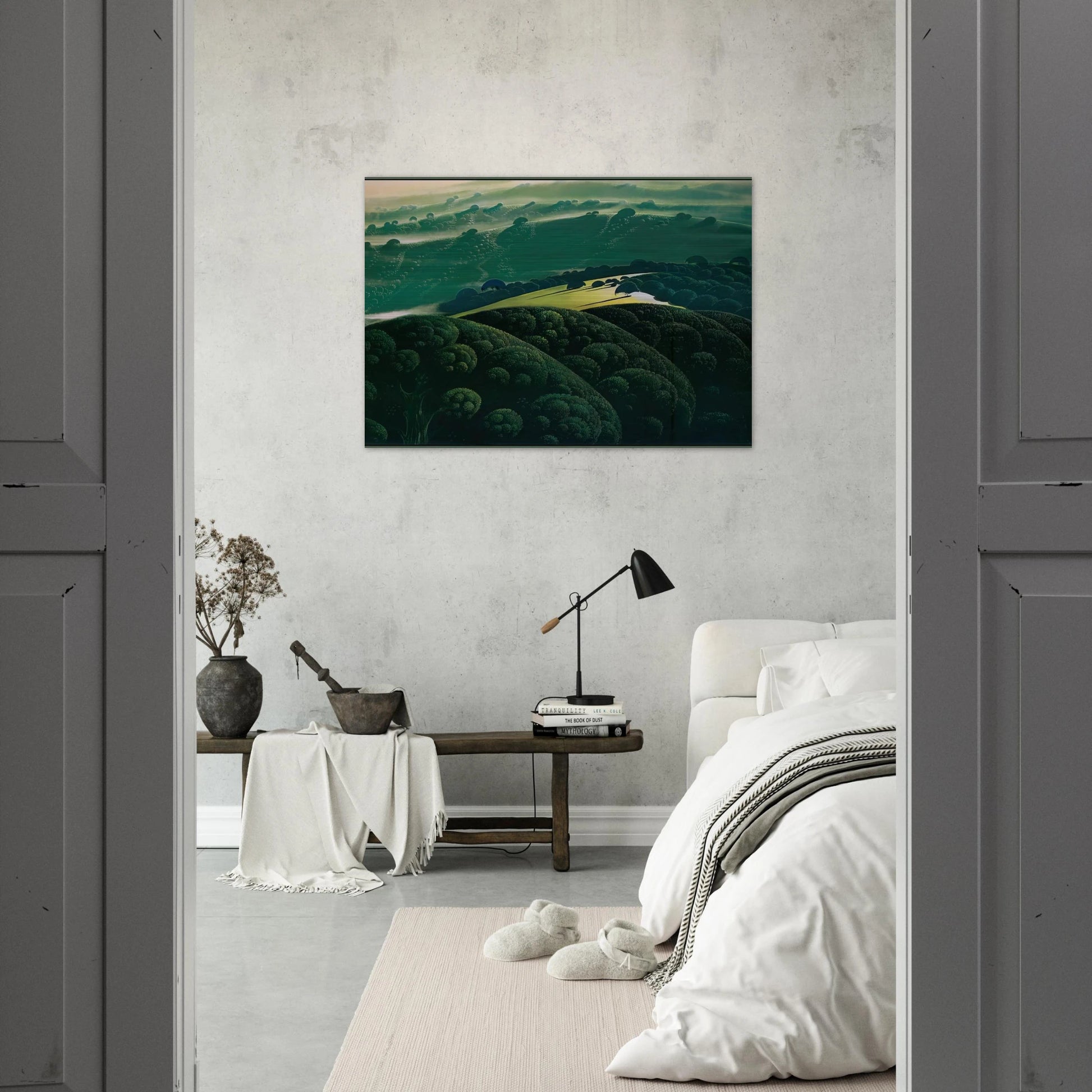 Morning Fog - Eyvind Earle Brushed Aluminum Print - 70x100 cm / 28x40 inches | Eyvind Earle Aluminum Print | Eyvind Earle Prints