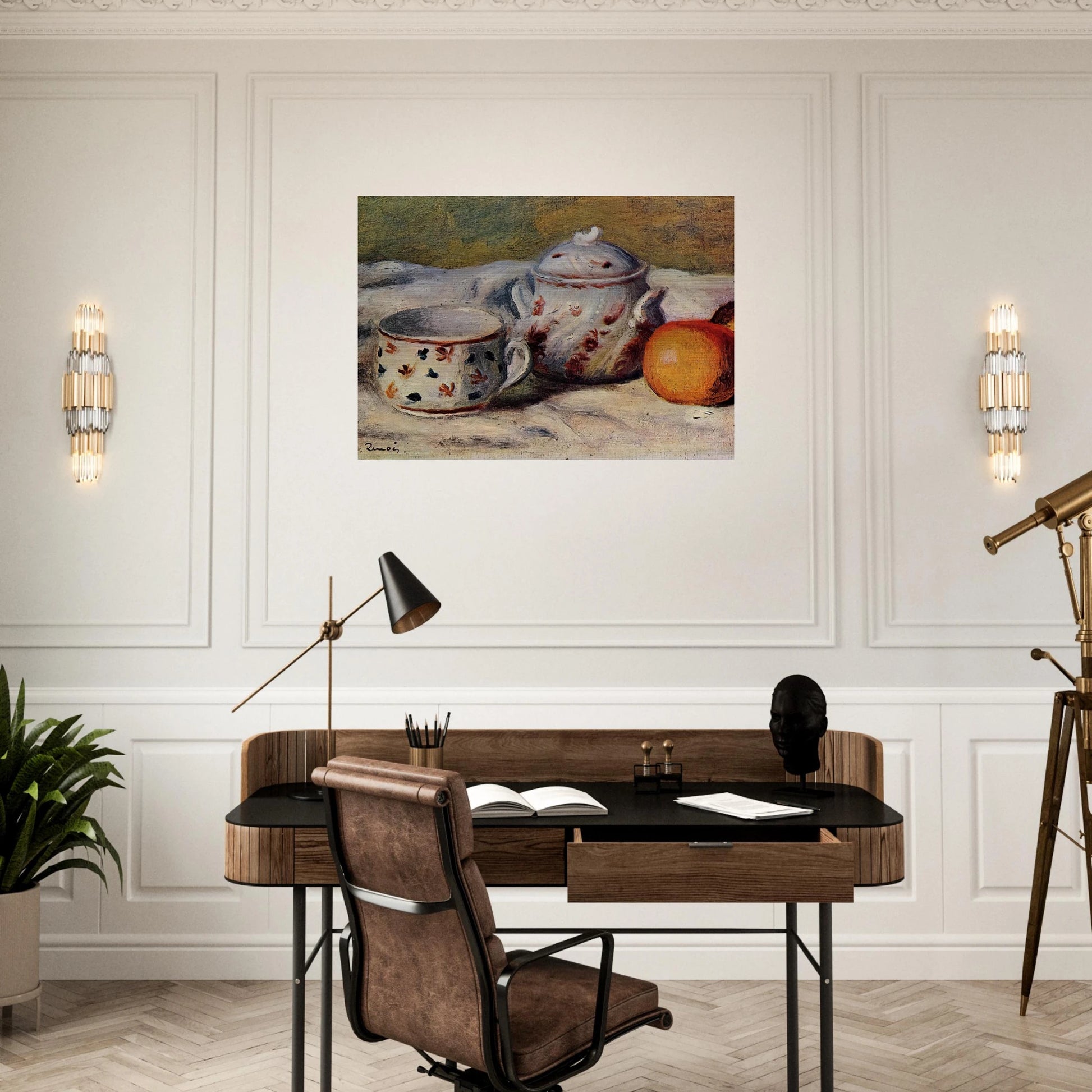 Still Life with Cup and Sugar Bowl - Pierre-Auguste Renoir Brushed Aluminum Print - 70x100 cm / 28x40 inches | Pierre-Auguste Renoir Aluminum Print | Pierre-Auguste Renoir Prints