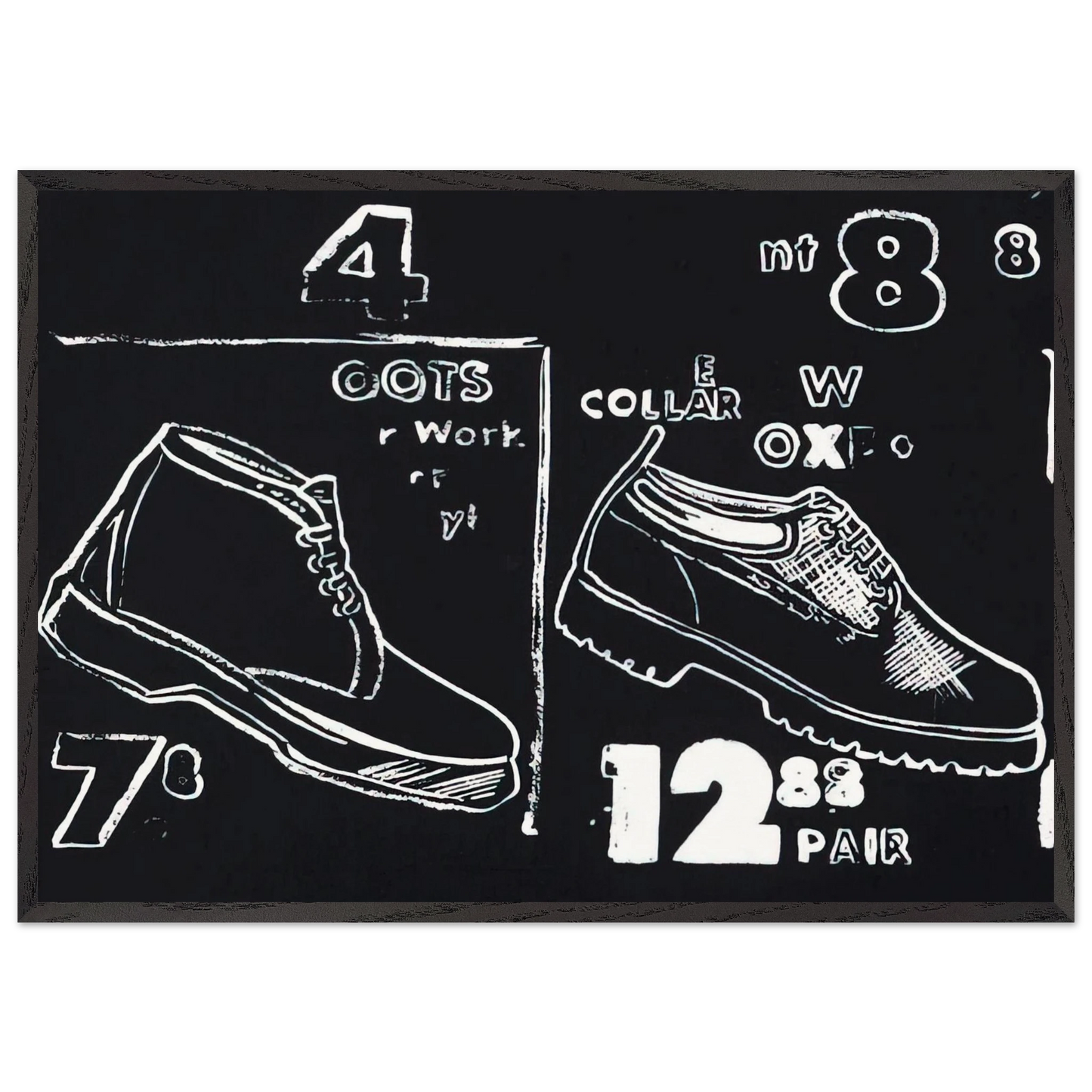 Work Boots - Andy Warhol 70x100 cm / 28x40 inches Framed Art Print – Black Wooden Frame