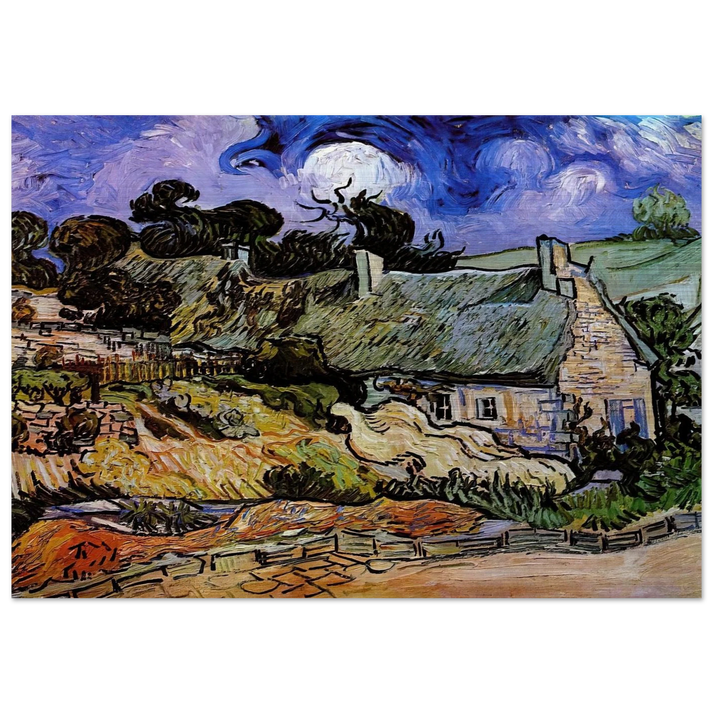 Houses with Thatched Roofs, Cordeville - Vincent van Gogh Brushed Aluminum Print - 70x100 cm / 28x40 inches | Vincent van Gogh Aluminum Print | Vincent van Gogh Prints