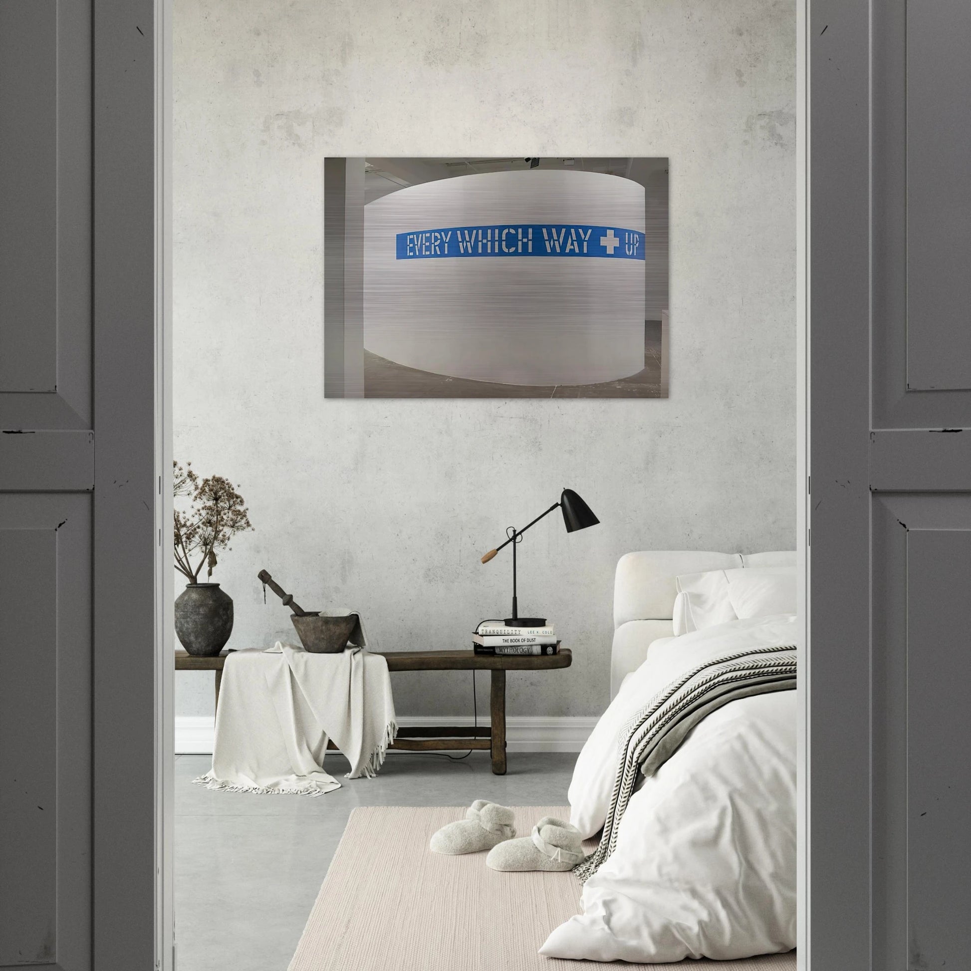 Every Which Way  Up - 2010 - Lawrence Weiner Brushed Aluminum Print - 70x100 cm / 28x40 inches | Lawrence Weiner Aluminum Print | Lawrence Weiner Prints