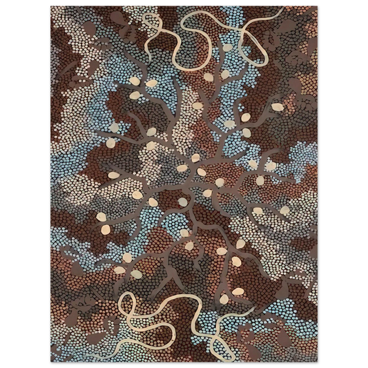 Clifford Possum Tjapaltjarri - Bush Tucker Dreaming - 1984  75x100 cm / 30x40inches Fine Art Poster