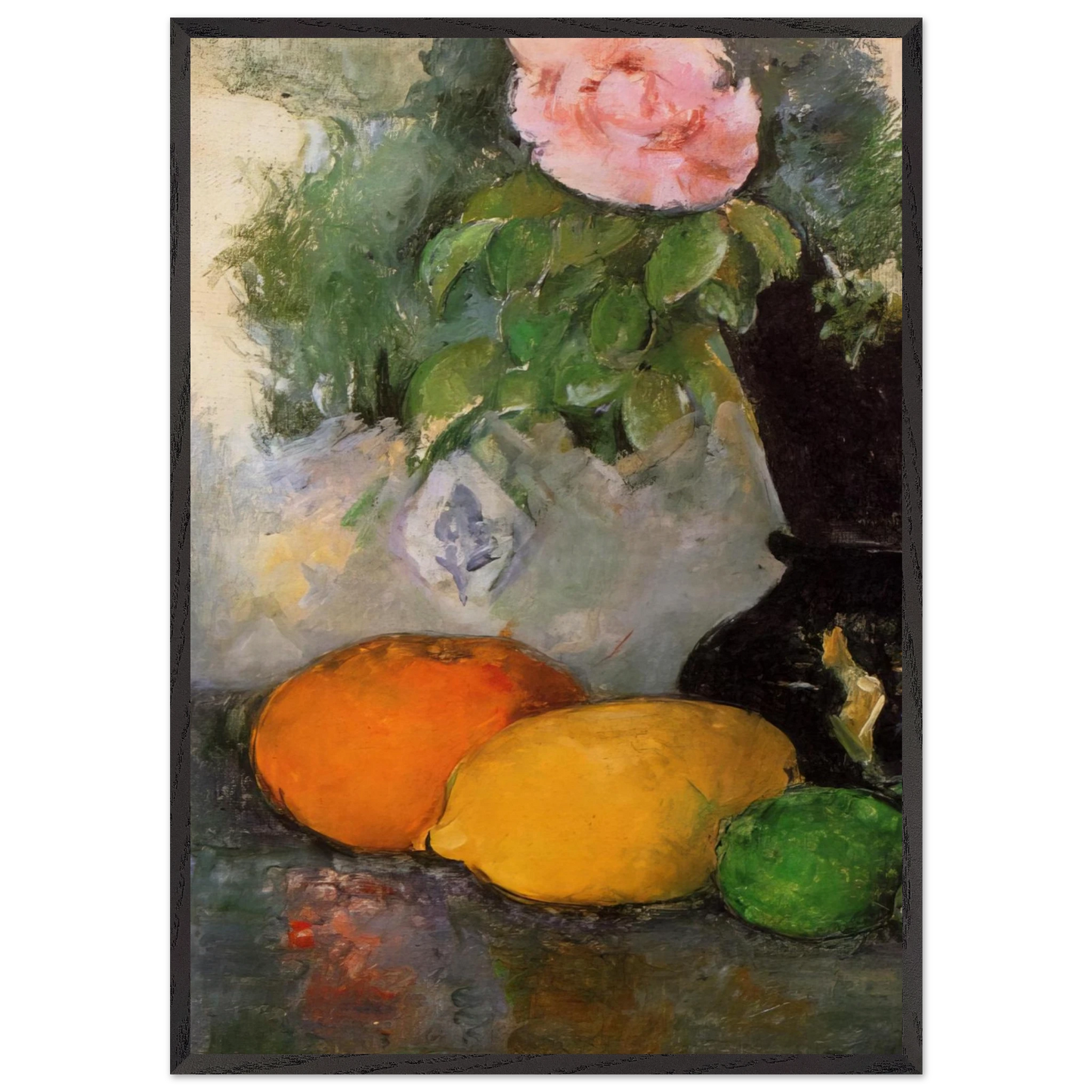 Flowers and Fruit N2 - Paul Cezanne 70x100 cm / 28x40 inches Framed Art Print – Black Wooden Frame