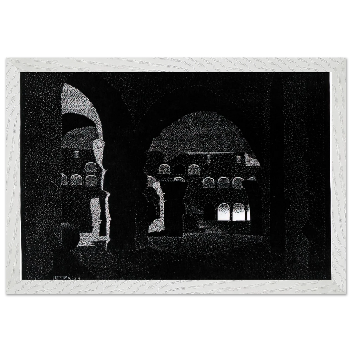 MC Escher - NOCTURNAL ROME COLOSSEUM Wall Art - 21x29.7 cm / 8x12" - Premium Wooden Framed Poster With Fine Art Paper - White frame