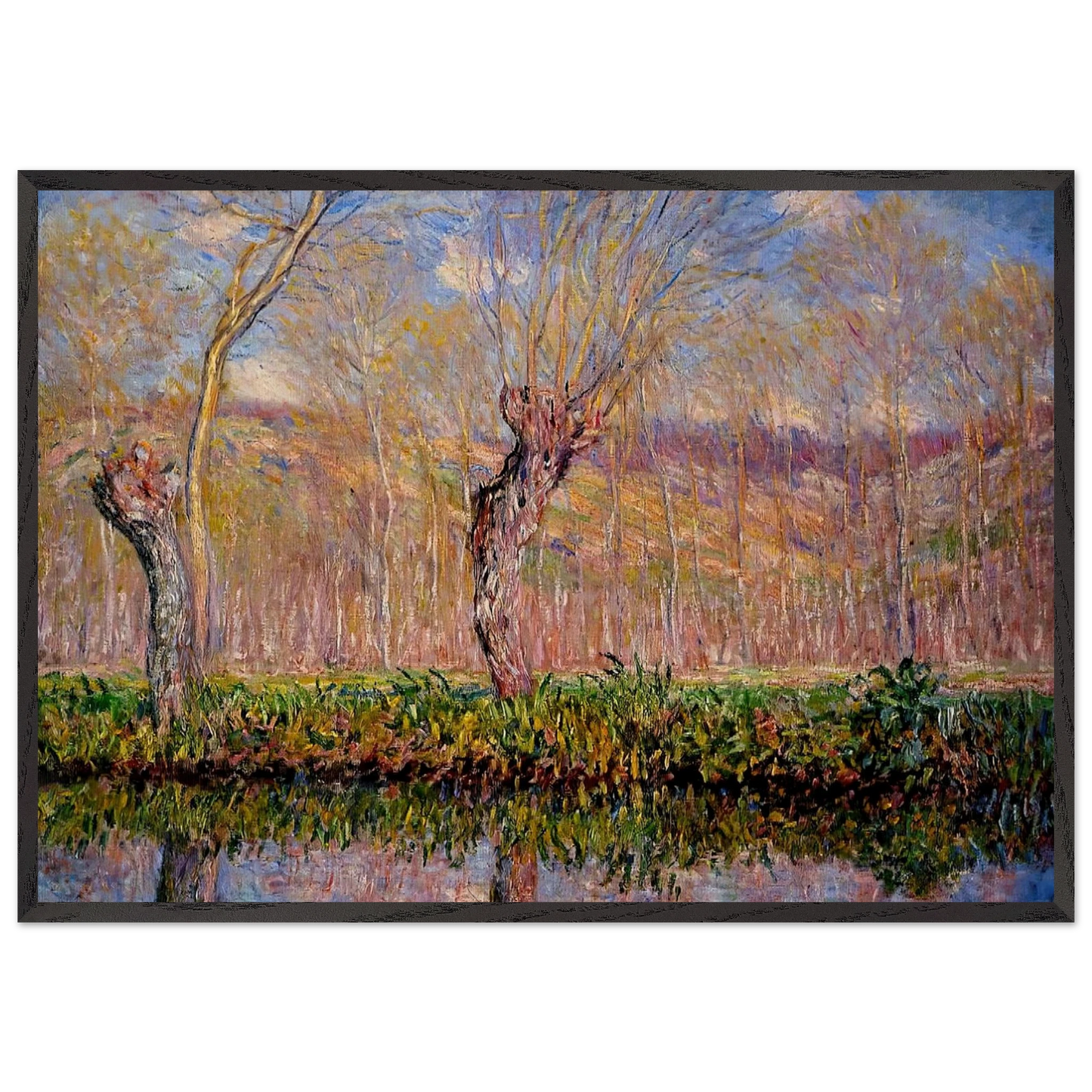 The Banks of the River Epte in Springtime - claude monet 70x100 cm / 28x40 inches Framed Art Print – Black Wooden Frame
