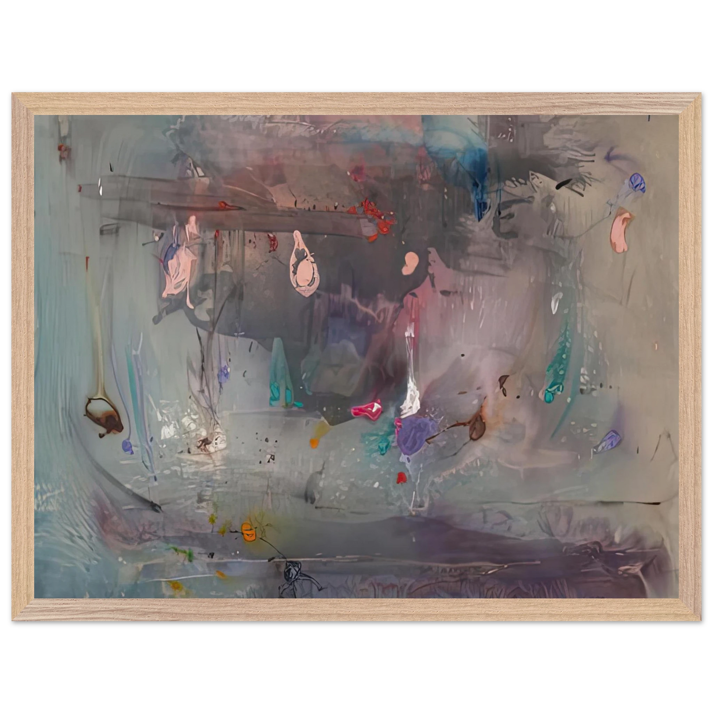 Helen Frankenthaler - Grey Fireworks, 1982- Wall Art - 60x80 cm / 24x32 inches - Premium Wooden Framed Poster With Fine Art Paper-canvas - Black frame