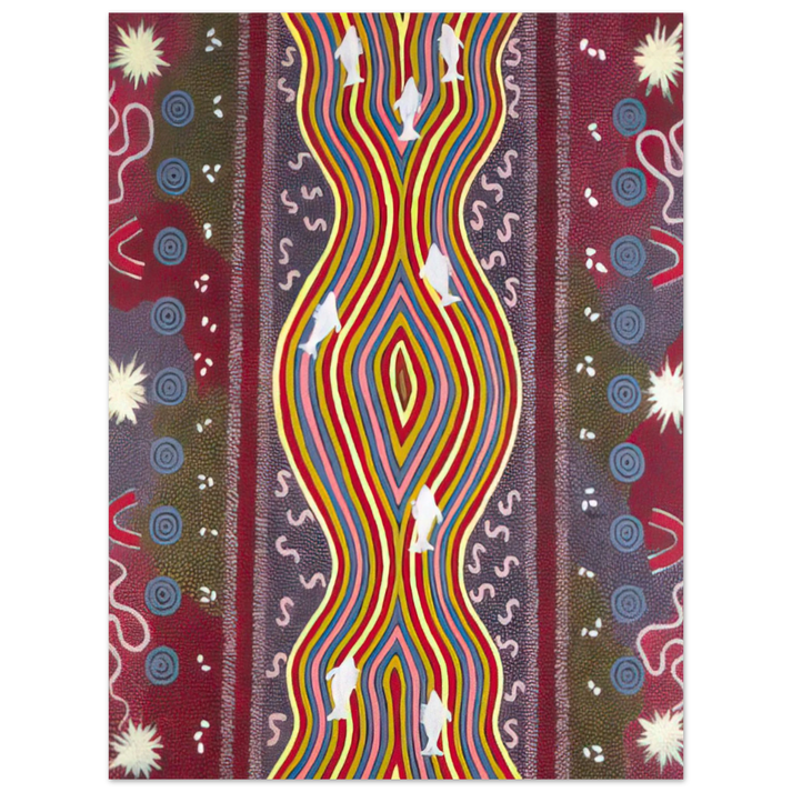 Clifford Possum Tjapaltjarri - Fish and Honey Dreaming - Native Art  75x100 cm / 30x40inches Fine Art Poster