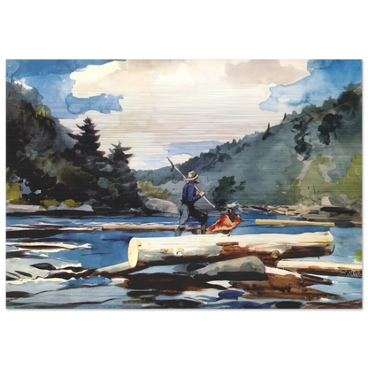 HUDSON RIVER LOGGING - Winslow Homer Brushed Aluminum Print - 70x100 cm / 28x40 inches | Winslow Homer Aluminum Print | Winslow Homer Prints