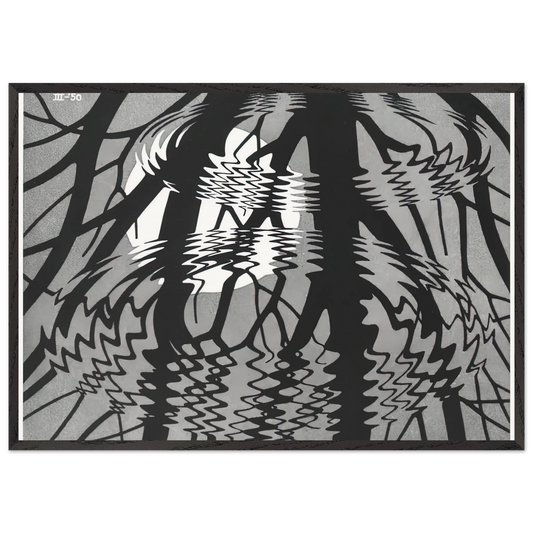 RIPPLED SURFACE - MC Escher 70x100 cm / 28x40 inches Framed Art Print – Black Wooden Frame | Maurits Cornelis Escher Prints