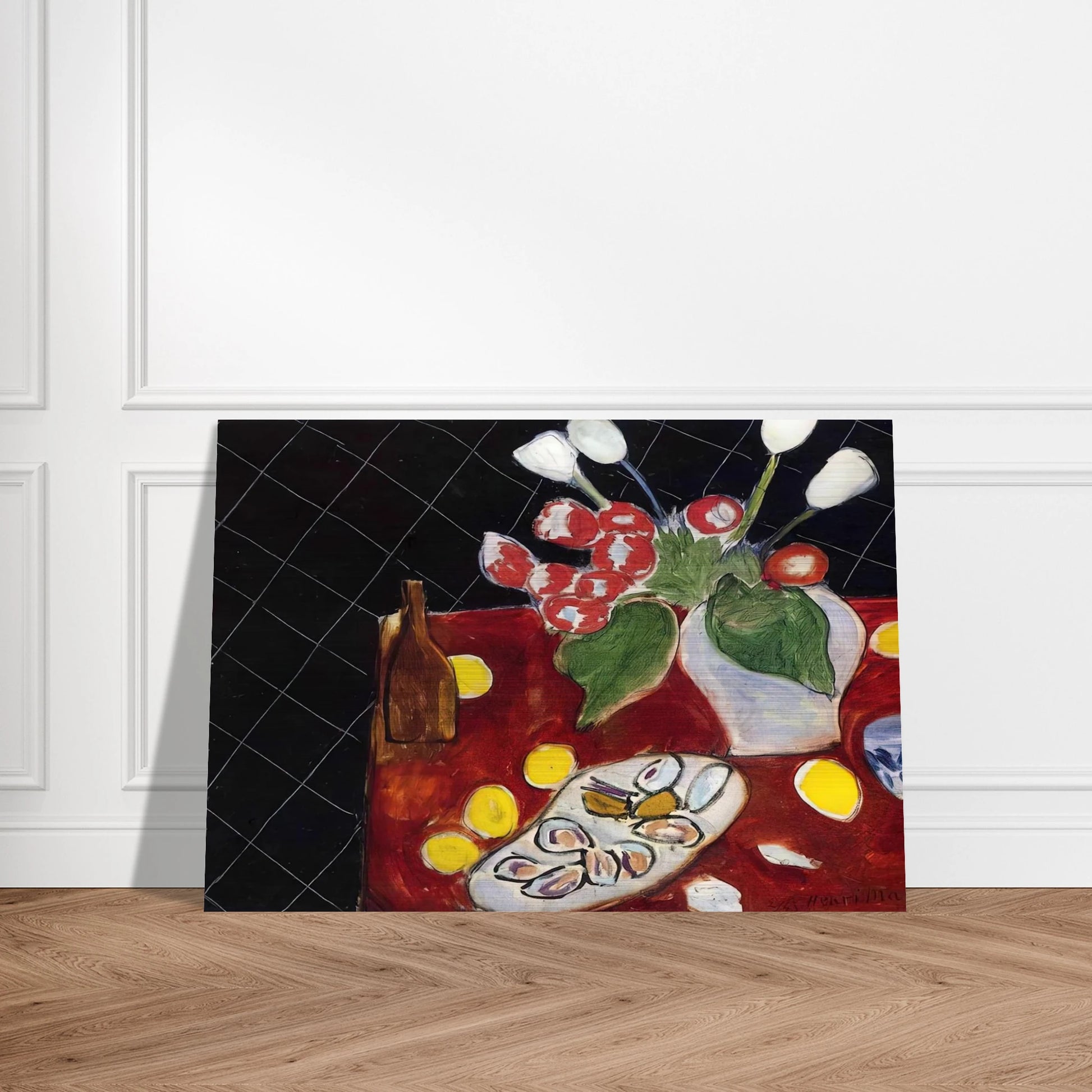 TULIPS AND OYSTERS ON A BLACK BACKGROUND 1943 - Henri Matisse Brushed Aluminum Print - 70x100 cm / 28x40 inches | Henri Matisse Aluminum Print | Henri Matisse Prints