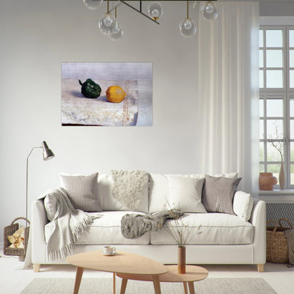 PEPPER AND LEMON ON A WHITE TABLECLOTH 1901 - Odilon Redon Brushed Aluminum Print - 70x100 cm / 28x40 inches | Odilon Redon Aluminum Print | Odilon Redon Prints