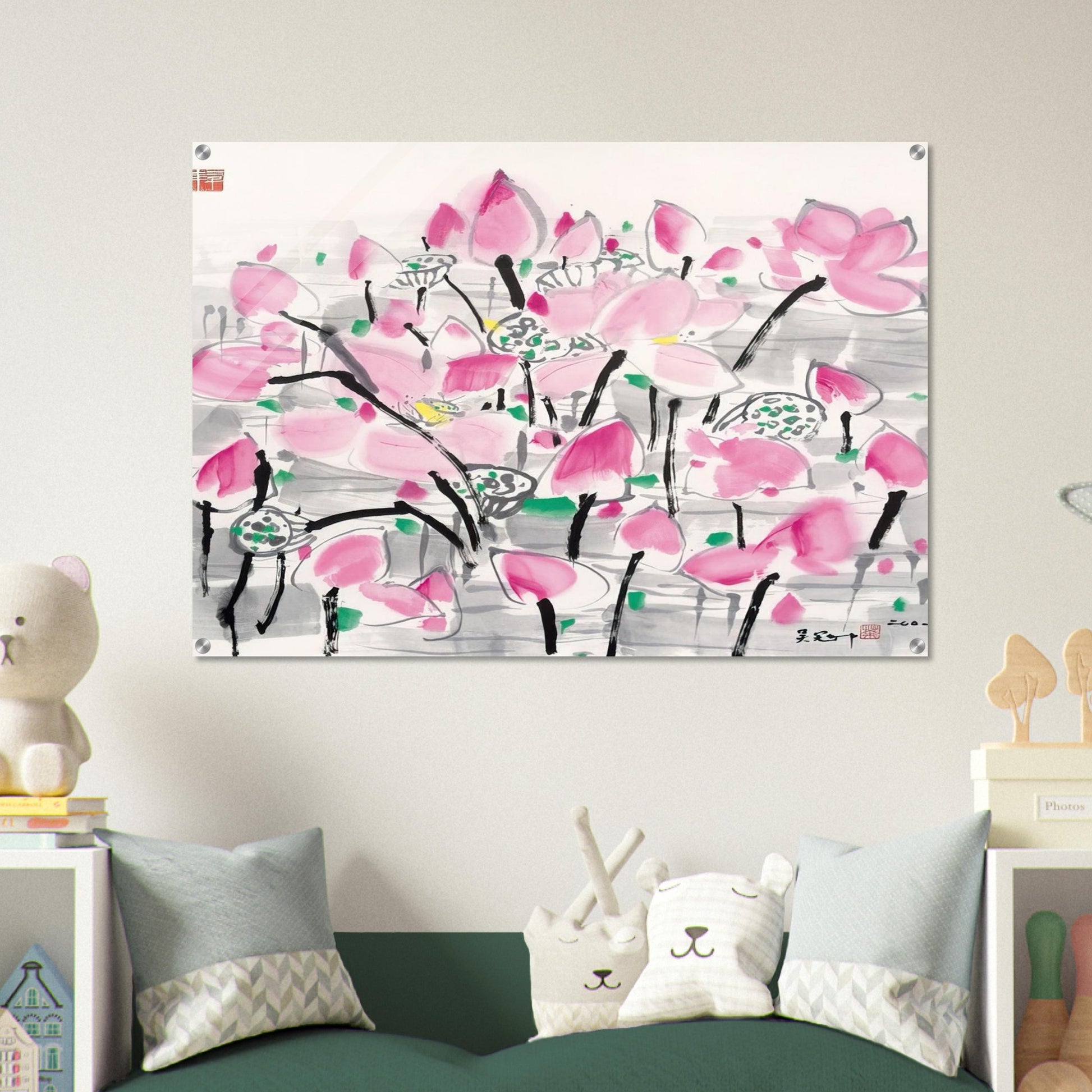Lotus under the sun - 2001 - Wu Guanzhong Acrylic Print - 70x100 cm / 28x40″ inches