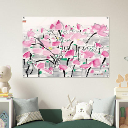 Lotus under the sun - 2001 - Wu Guanzhong Acrylic Print - 70x100 cm / 28x40″ inches