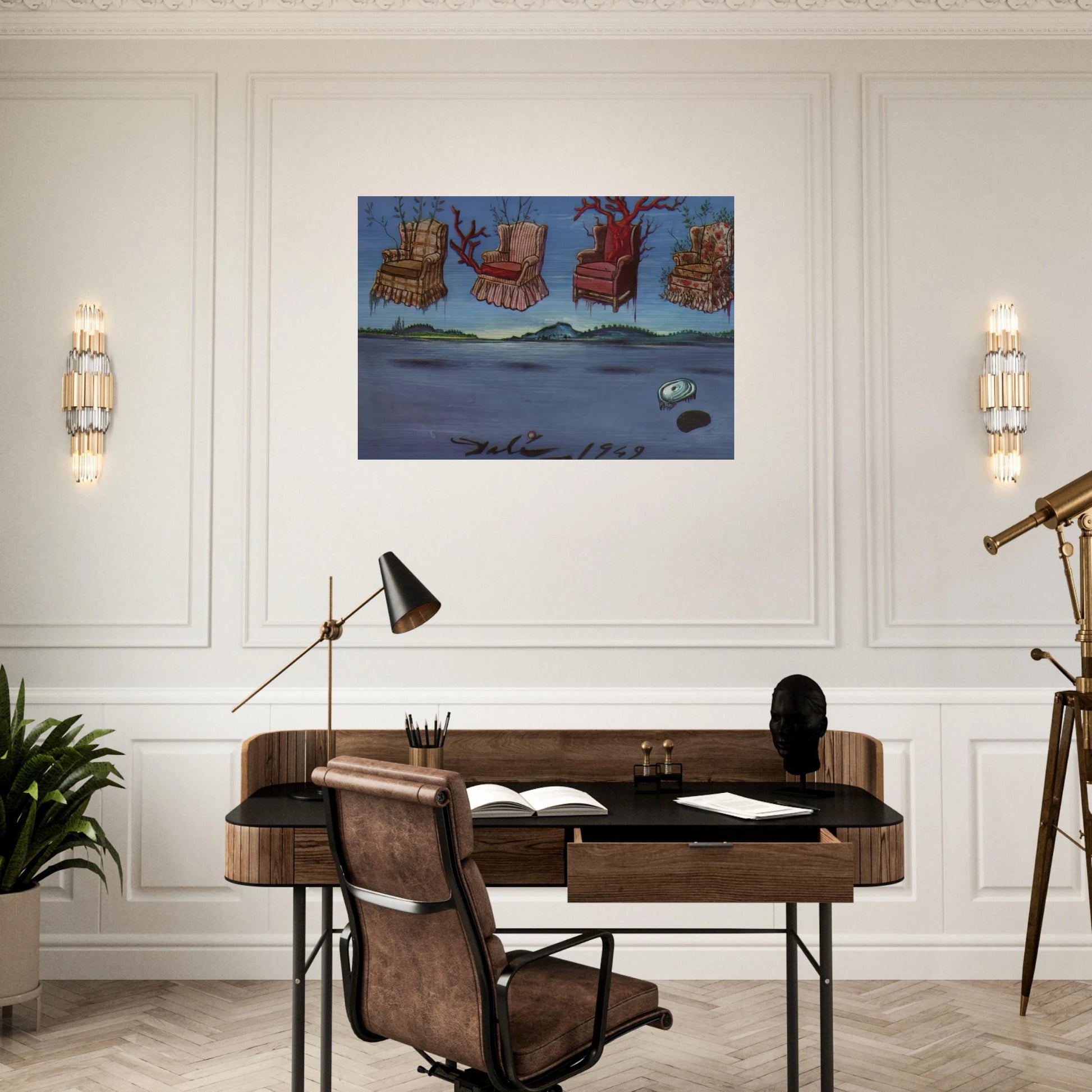 FOUR ARMCHAIRS IN THE SKY - Salvador Dali Brushed Aluminum Print - 70x100 cm / 28x40 inches | Salvador Dali Aluminum Print | Salvador Dali Prints