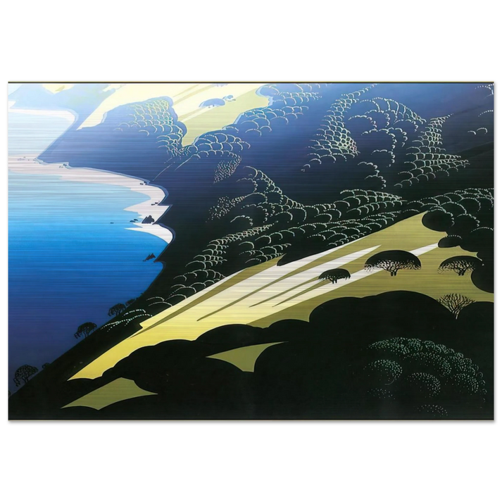 Seaside Pastures - Eyvind Earle Brushed Aluminum Print - 70x100 cm / 28x40 inches | Eyvind Earle Aluminum Print | Eyvind Earle Prints