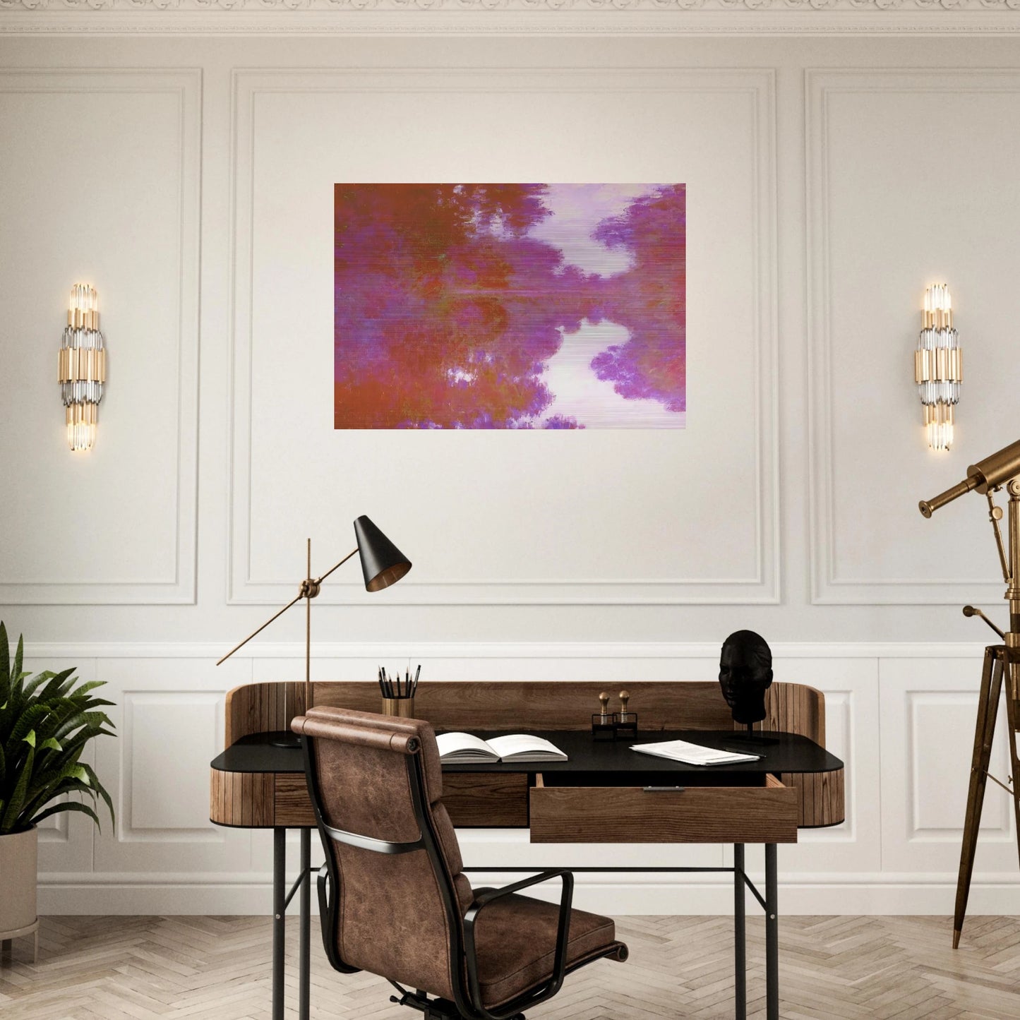 Misty Morning on the Seine, Mauve - claude monet Brushed Aluminum Print - 70x100 cm / 28x40 inches | claude monet Aluminum Print | claude monet Prints
