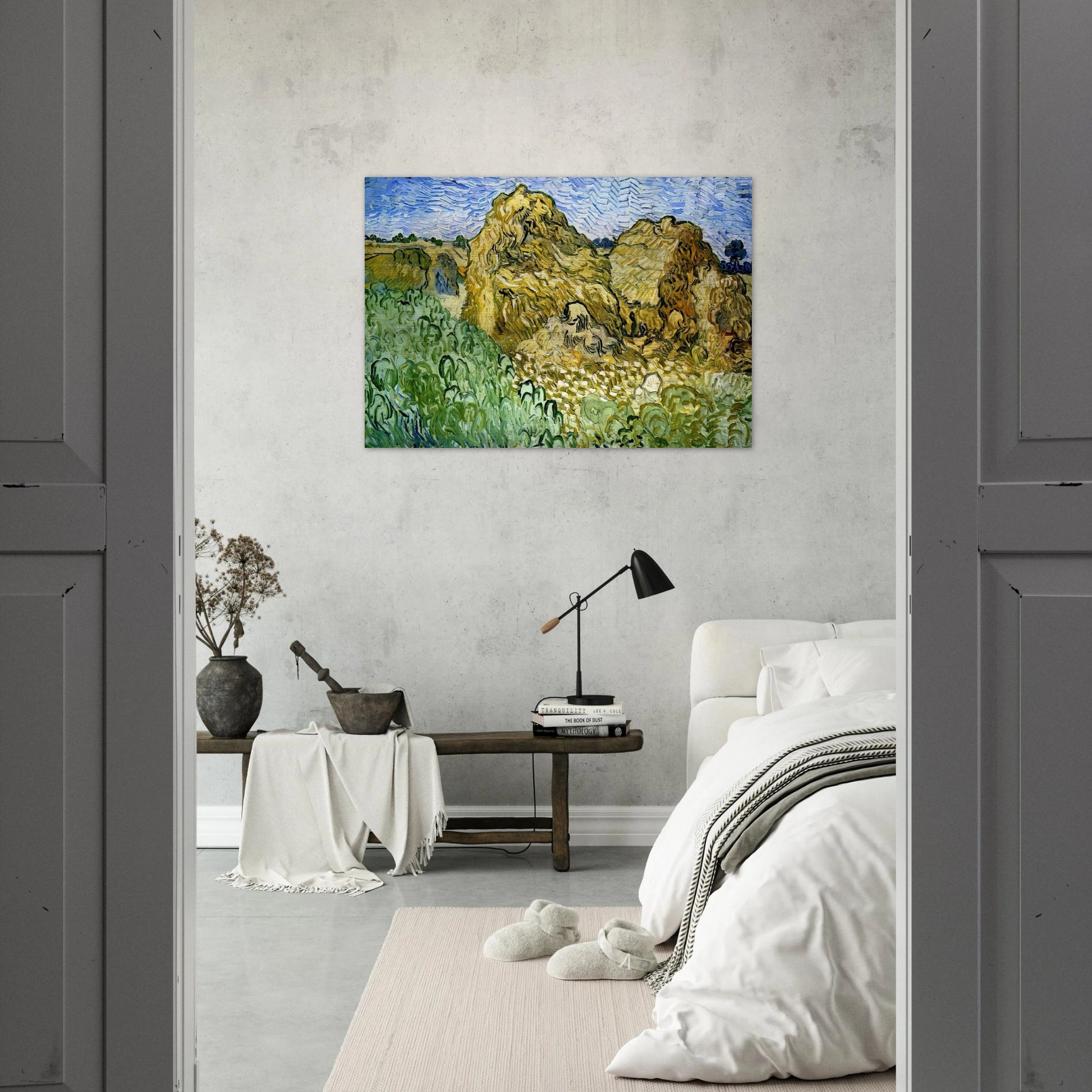 Field with Stacks of Wheat - Vincent van Gogh Brushed Aluminum Print - 70x100 cm / 28x40 inches | Vincent van Gogh Aluminum Print | Vincent van Gogh Prints