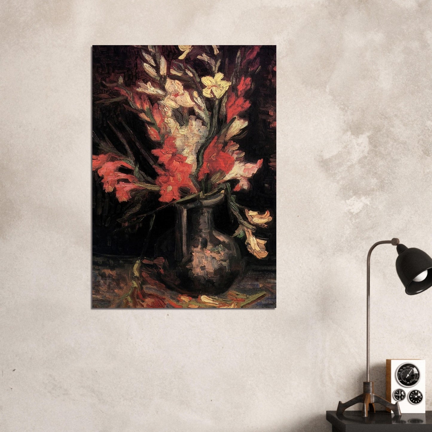 Vase with Red Gladioli - Vincent van Gogh Brushed Aluminum Print - 70x100 cm / 28x40 inches | Vincent van Gogh Aluminum Print | Vincent van Gogh Prints