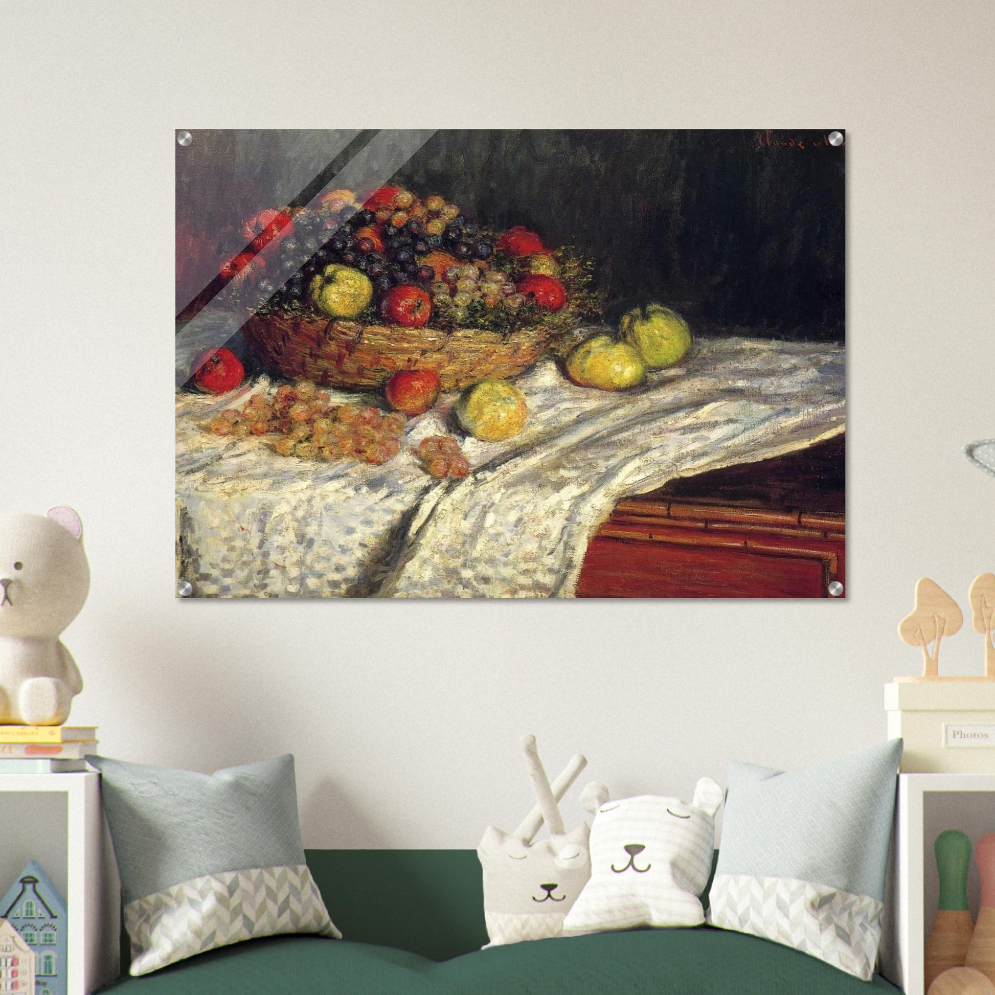 Fruit Basket with Apples and Grapes - claude monet Acrylic Print - 70x100 cm / 28x40″ inches