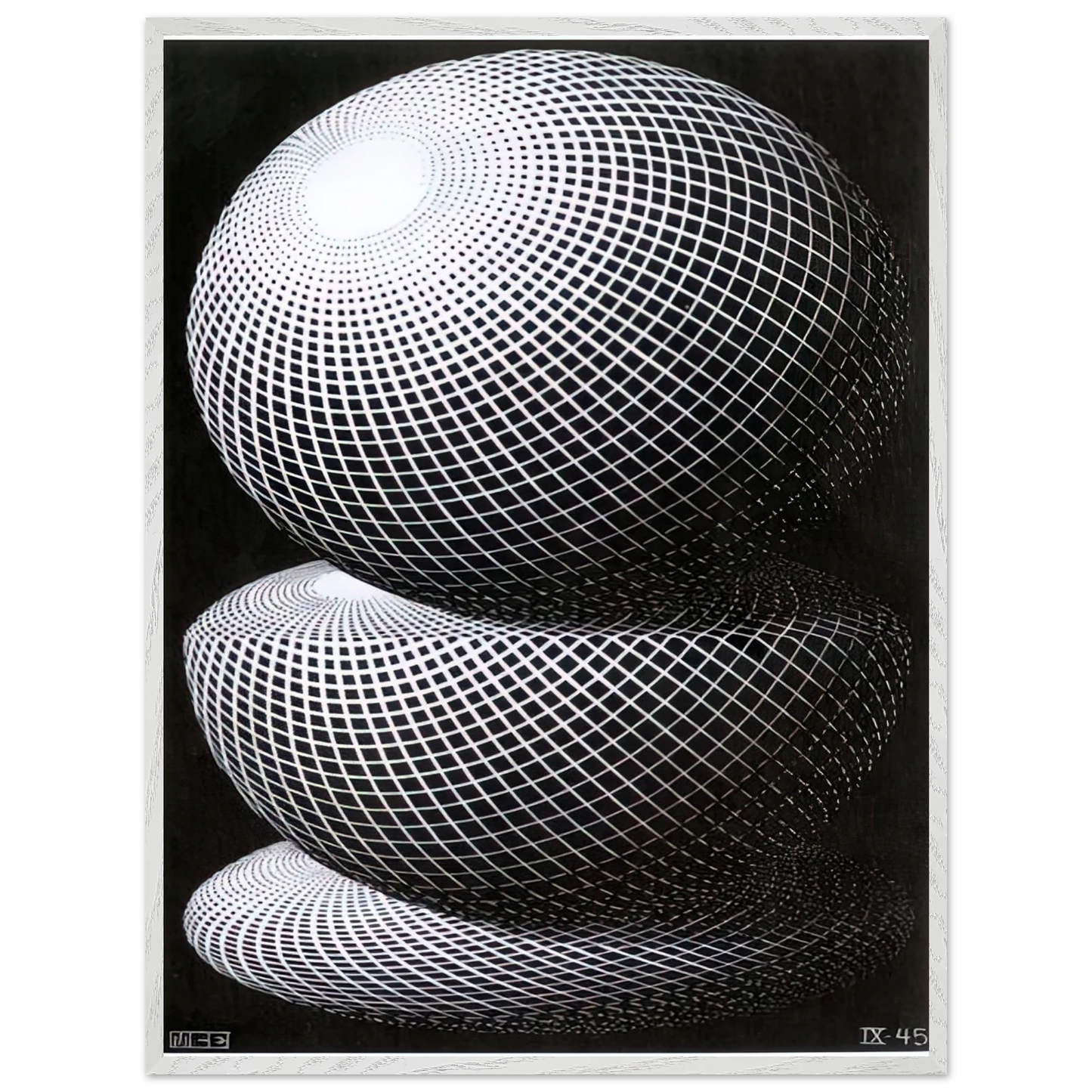 MC Escher - THREE SPHERES I SCHEME Wall Art - 30x40 cm / 12x16 inches - Premium Wooden Framed Poster With Fine Art Paper-canvas - Black frame