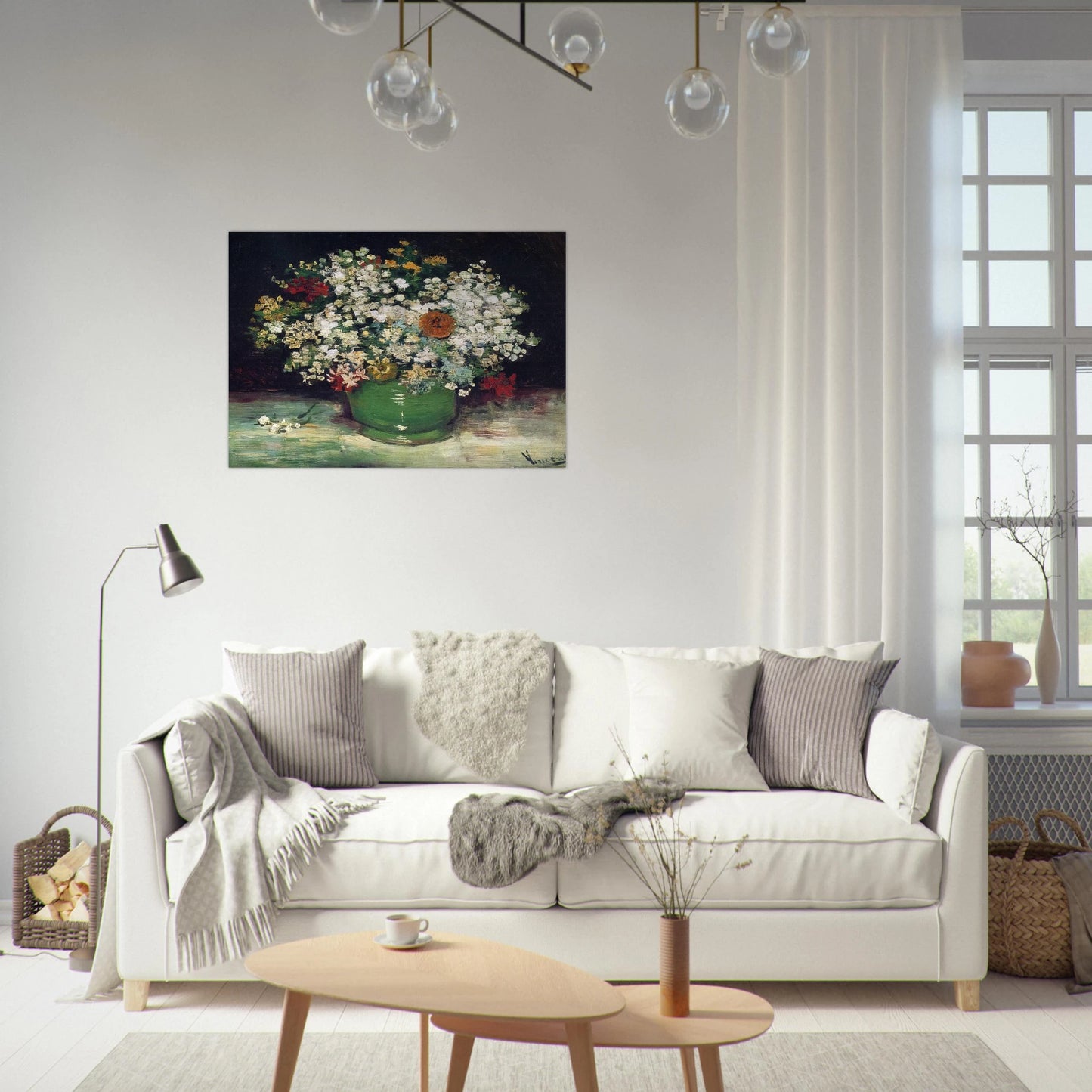 Vase with Zinnias and Other Flowers - Vincent van Gogh Brushed Aluminum Print - 70x100 cm / 28x40 inches | Vincent van Gogh Aluminum Print | Vincent van Gogh Prints