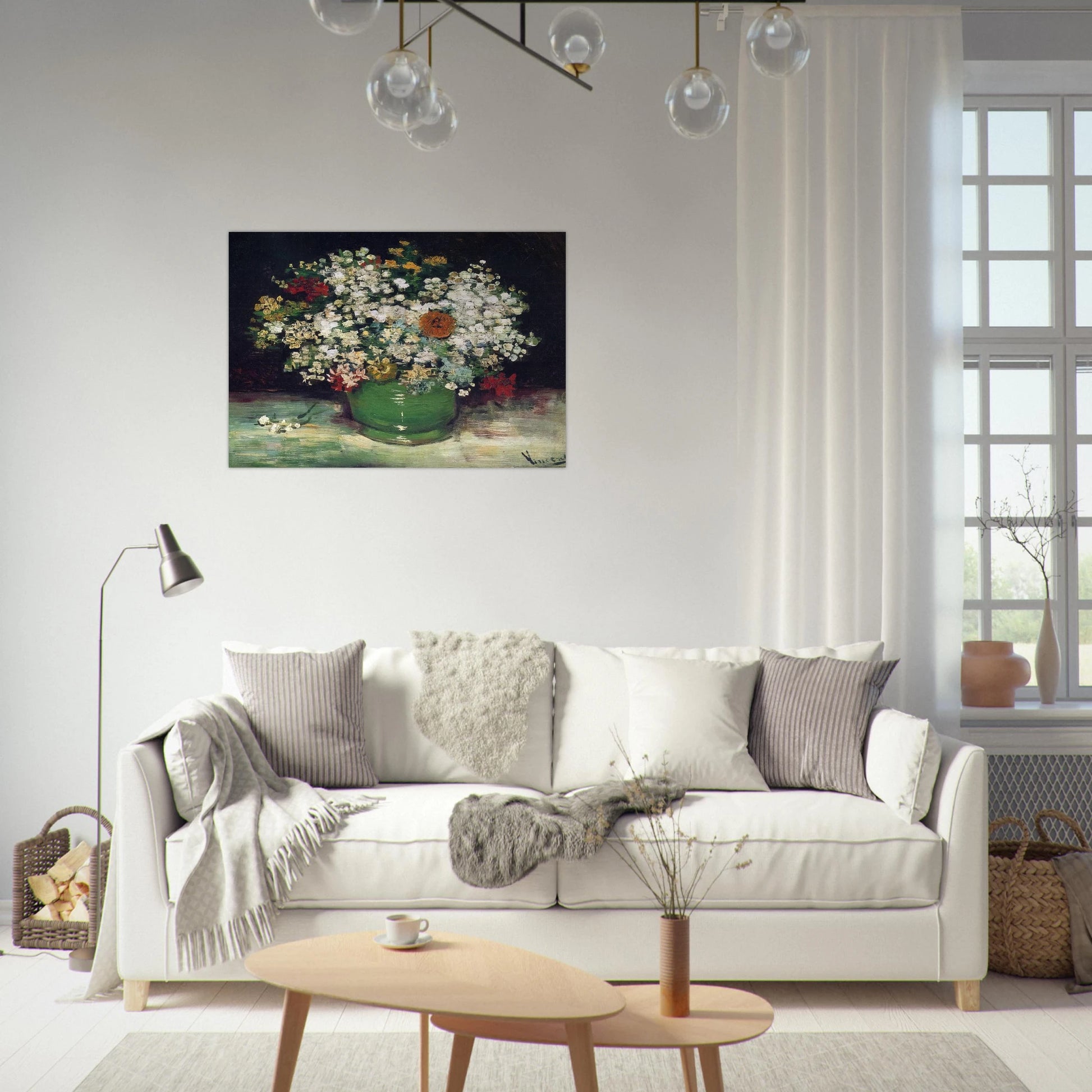Vase with Zinnias and Other Flowers - Vincent van Gogh Brushed Aluminum Print - 70x100 cm / 28x40 inches | Vincent van Gogh Aluminum Print | Vincent van Gogh Prints