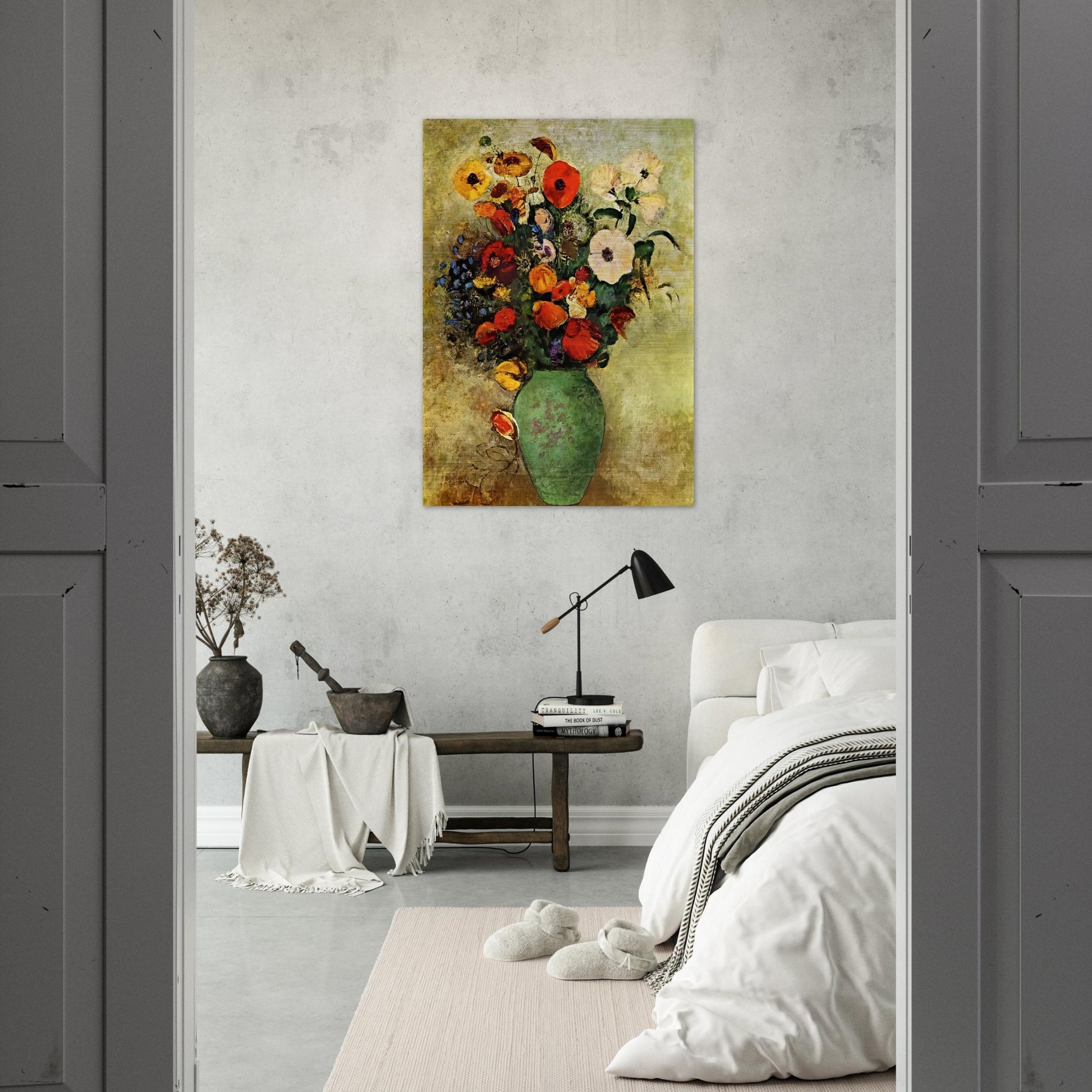 BOUQUET OF FLOWERS IN A GREEN VASE - Odilon Redon Brushed Aluminum Print - 70x100 cm / 28x40 inches | Odilon Redon Aluminum Print | Odilon Redon Prints
