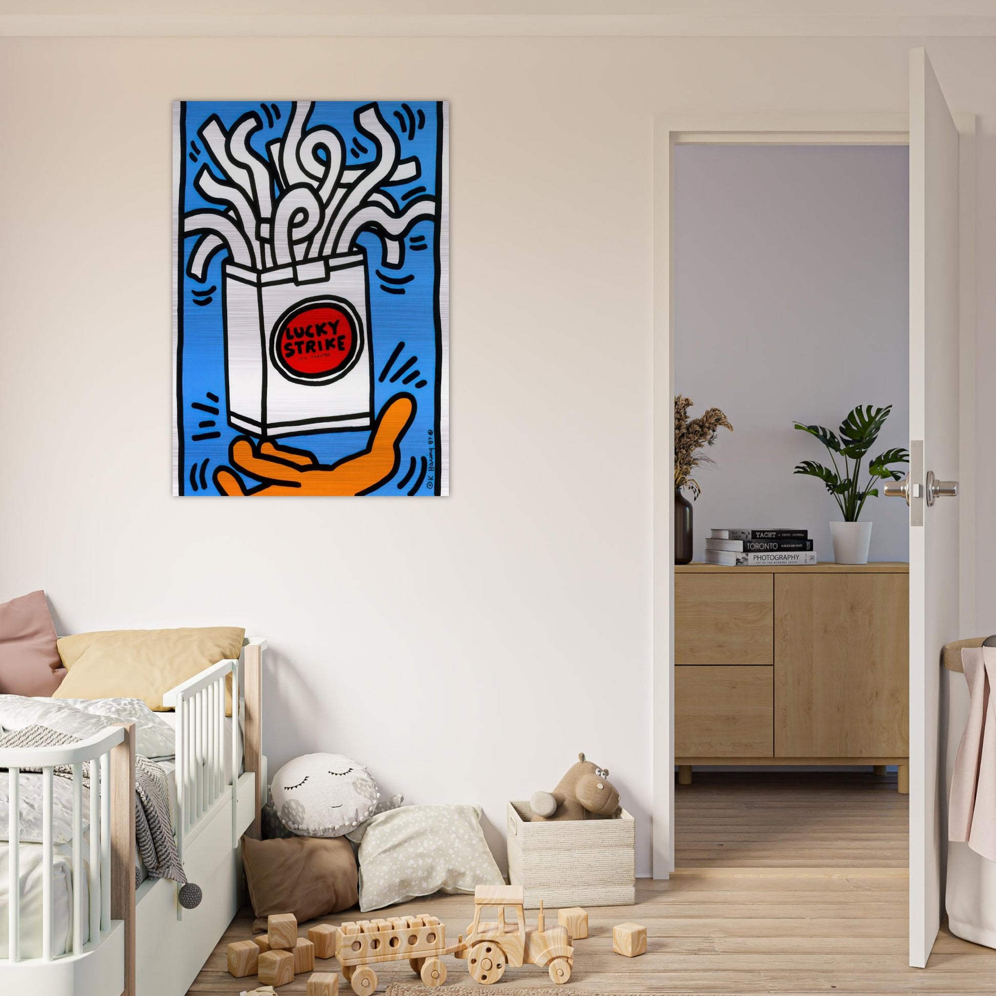 LUCKY STRIKE 1987 - Keith Haring Brushed Aluminum Print - 70x100 cm / 28x40 inches | Keith Haring Aluminum Print | Keith Haring Prints