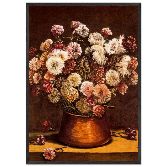STILL LIFE WITH FLOWERS IN COPPER BOWL - Giorgio de Chirico 70x100 cm / 28x40 inches Framed Art Print – Black Wooden Frame