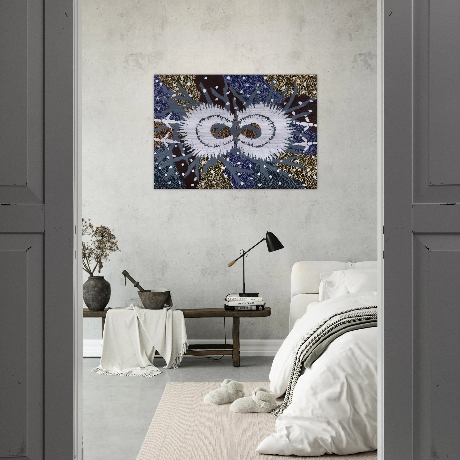 Eagle Dreaming - 1999 - Clifford Possum Tjapaltjarri Brushed Aluminum Print - 70x100 cm / 28x40 inches | Clifford Possum Tjapaltjarri Aluminum Print | Clifford Possum Tjapaltjarri Prints