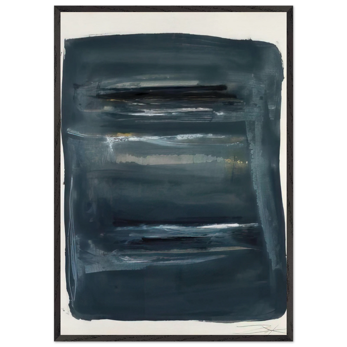 Abstract with Blue and Black - Abstract Expressionism - Larry Zox 70x100 cm / 28x40 inches Framed Art Print – Black Wooden Frame