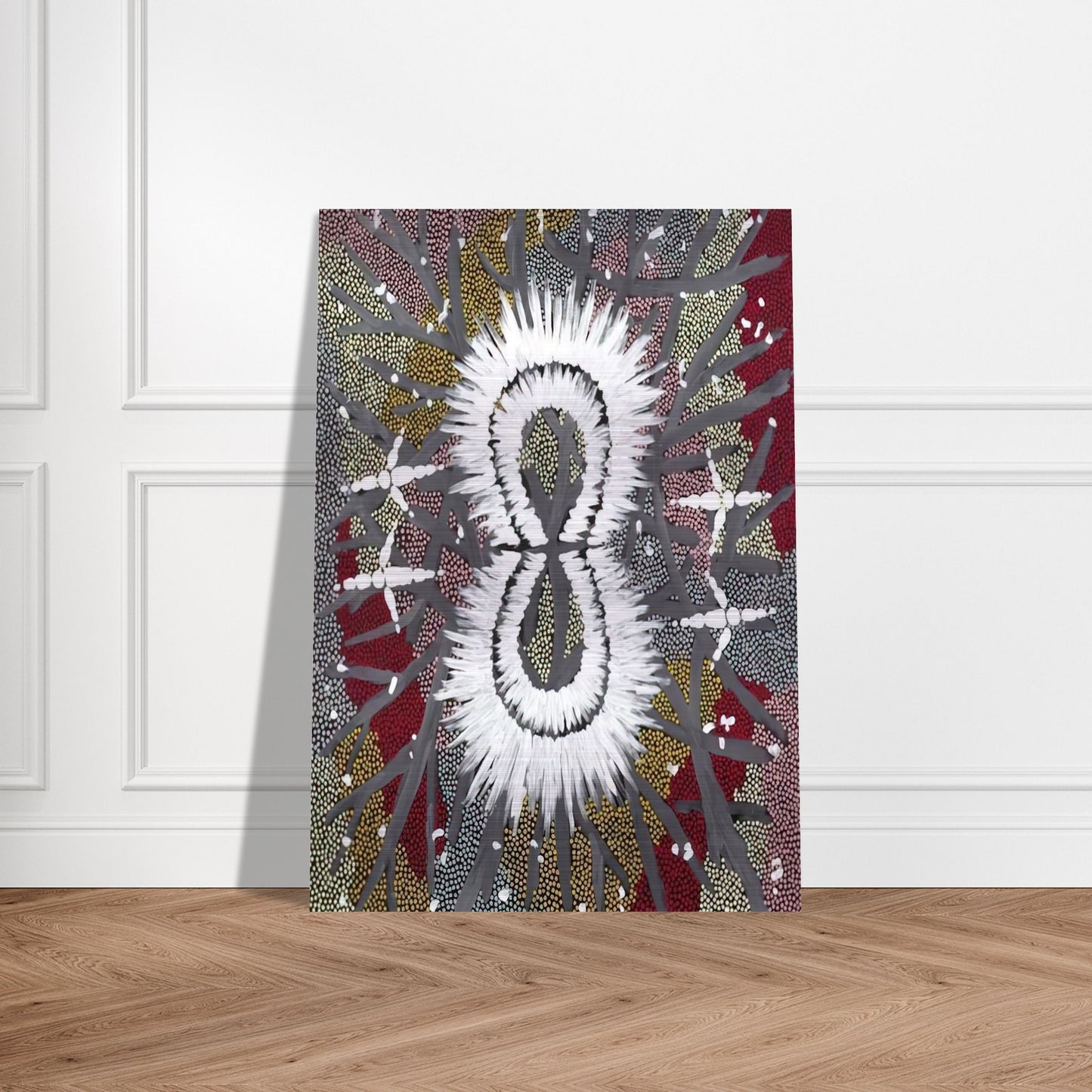 Eagle Dreaming - 1997 - Clifford Possum Tjapaltjarri Brushed Aluminum Print - 70x100 cm / 28x40 inches | Clifford Possum Tjapaltjarri Aluminum Print | Clifford Possum Tjapaltjarri Prints