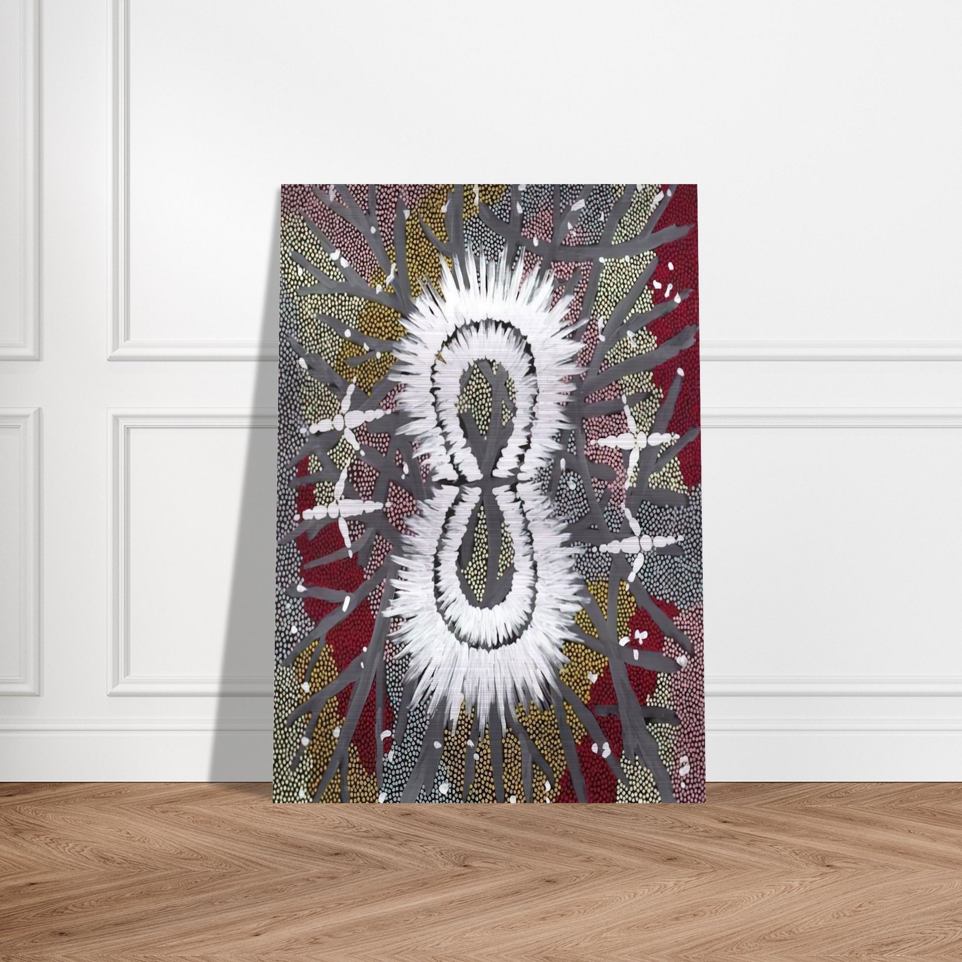 Eagle Dreaming - 1997 - Clifford Possum Tjapaltjarri Brushed Aluminum Print - 70x100 cm / 28x40 inches | Clifford Possum Tjapaltjarri Aluminum Print | Clifford Possum Tjapaltjarri Prints