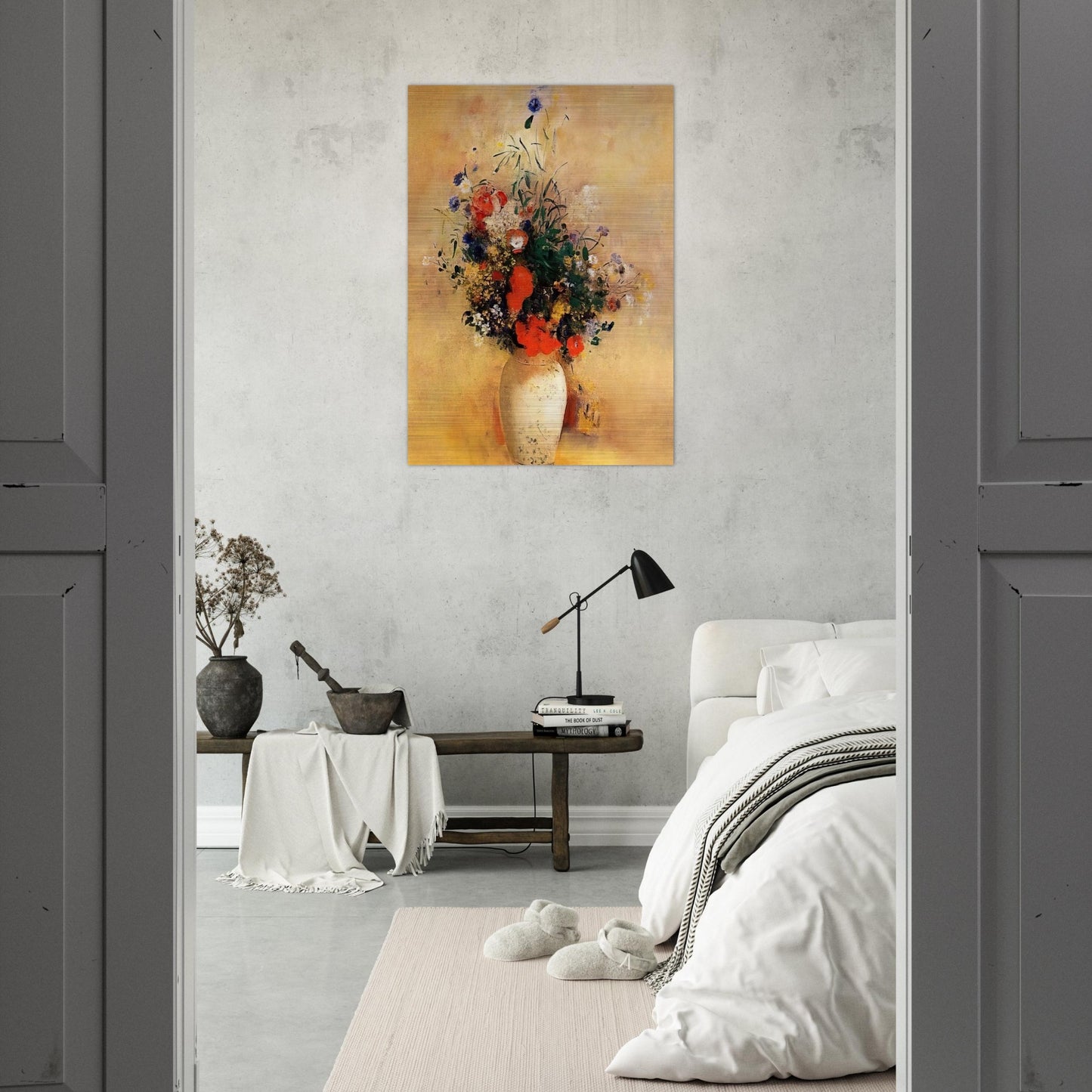 FLOWERS IN A BLUE VASE - Odilon Redon Brushed Aluminum Print - 70x100 cm / 28x40 inches | Odilon Redon Aluminum Print | Odilon Redon Prints