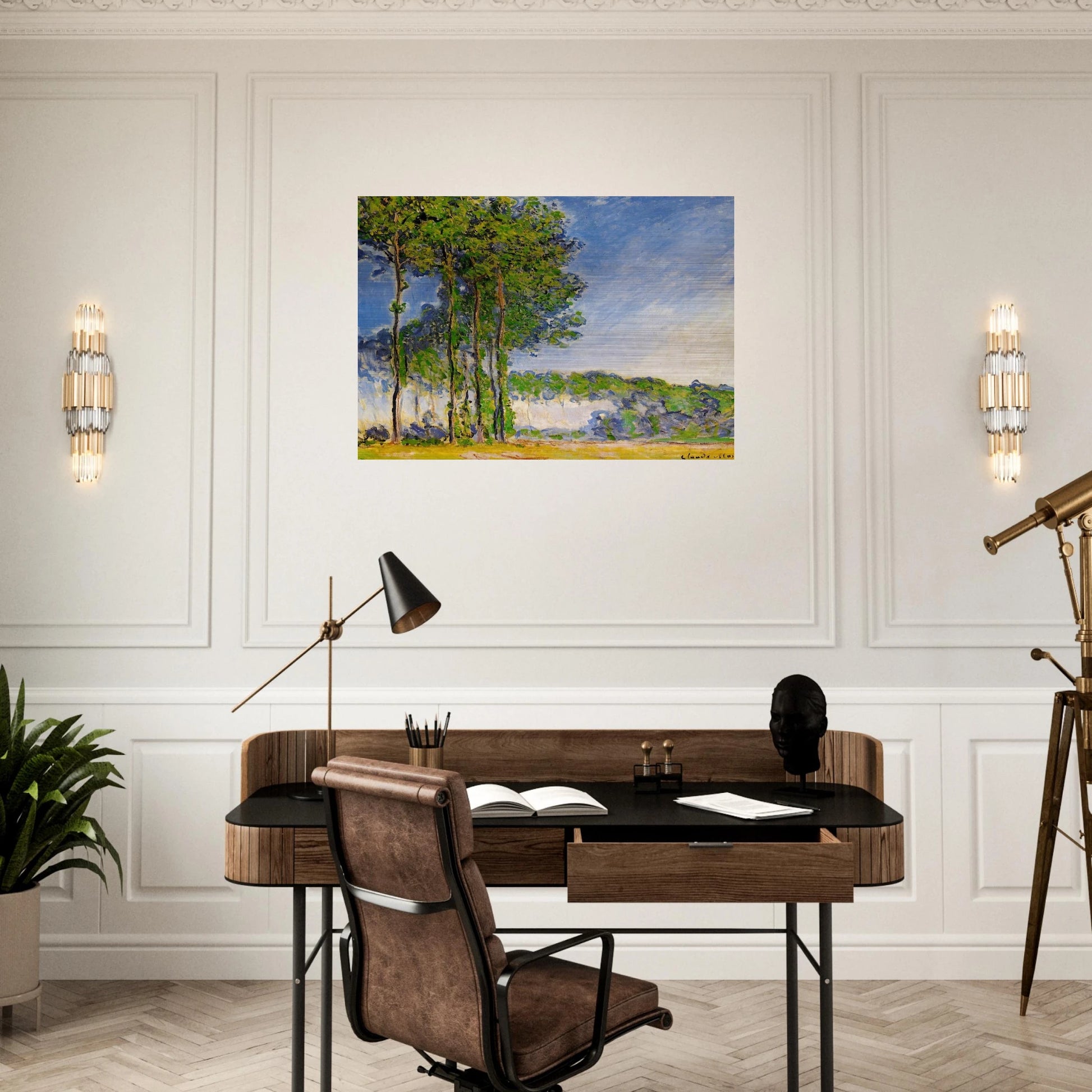 Poplars, View from the Marsh - claude monet Brushed Aluminum Print - 70x100 cm / 28x40 inches | claude monet Aluminum Print | claude monet Prints