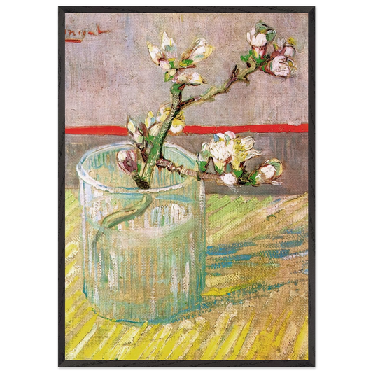 Blossoming Almond Branch in a Glass - Vincent van Gogh 70x100 cm / 28x40 inches Framed Art Print – Black Wooden Frame