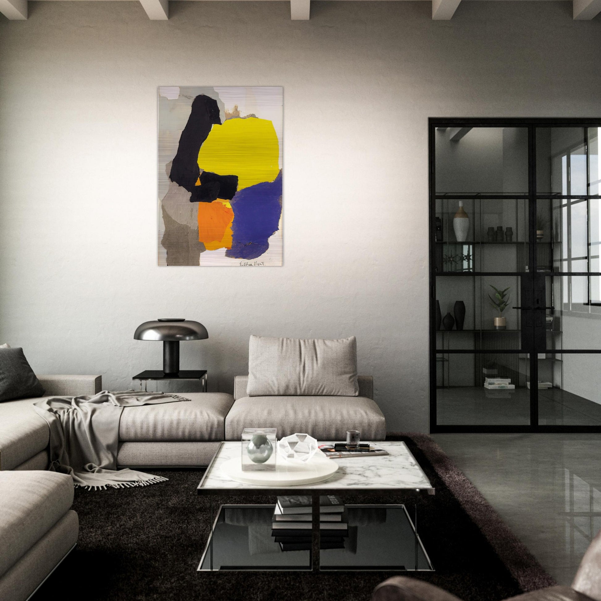 COLLAGE WITH YELLOW BLUE AND ORANGE 1963 - Esteban Vicente Brushed Aluminum Print - 70x100 cm / 28x40 inches | Esteban Vicente Aluminum Print | Esteban Vicente Prints