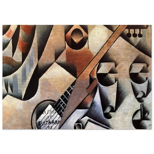 GUITAR AND GLASSES BANJO AND GLASSES 1912 - Juan Gris Brushed Aluminum Print - 70x100 cm / 28x40 inches | Juan Gris Aluminum Print | Juan Gris Prints