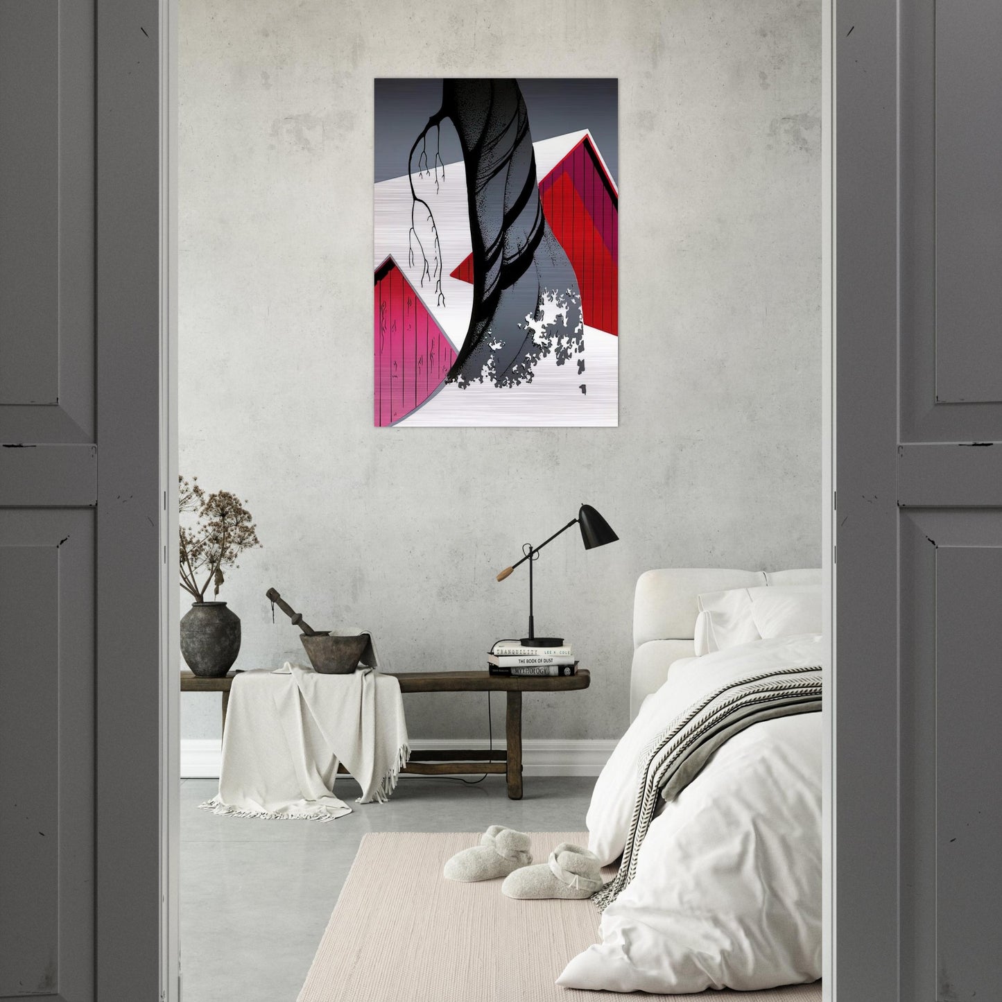 Red Barn and Grey Sky - Eyvind Earle Brushed Aluminum Print - 70x100 cm / 28x40 inches | Eyvind Earle Aluminum Print | Eyvind Earle Prints