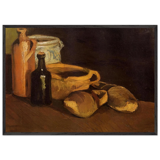 Still Life with Clogs and Pots - Vincent van Gogh 70x100 cm / 28x40 inches Framed Art Print – Black Wooden Frame