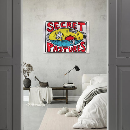 PROMOTIONAL POSTER FOR SECRET PASTURES 1984 - Keith Haring Brushed Aluminum Print - 70x100 cm / 28x40 inches | Keith Haring Aluminum Print | Keith Haring Prints