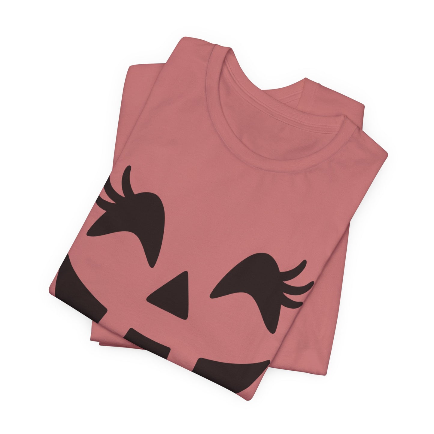 Camiseta de Halloween para mujer y niña con cara de Jack O'Lantern y pestañas de calabaza